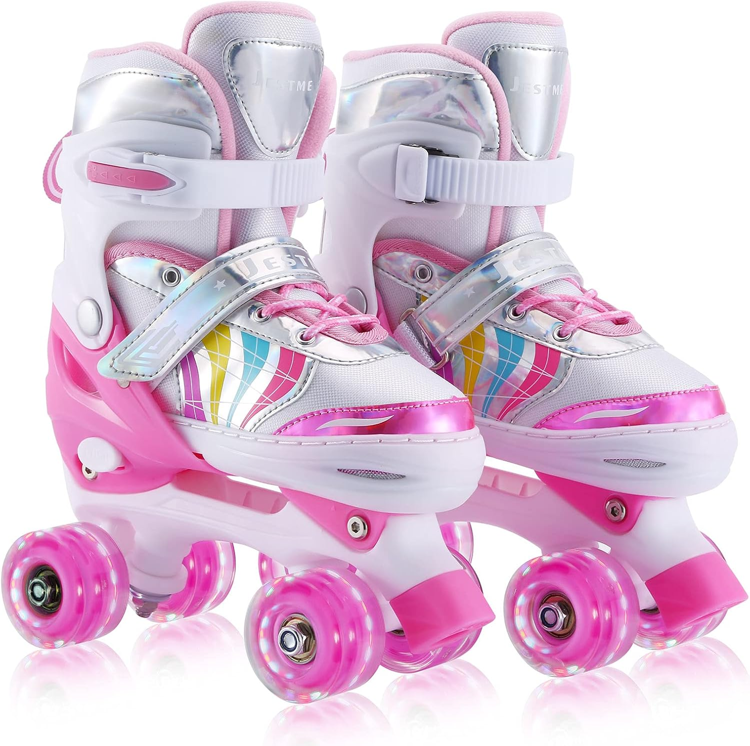 Kids Roller Skates Adjustable for Girls Boys Toddlers Youth , Pink 4 Size Adjustable Light up Roller Skates for Size 11J Todders to Size 7 Youth Women image number 2