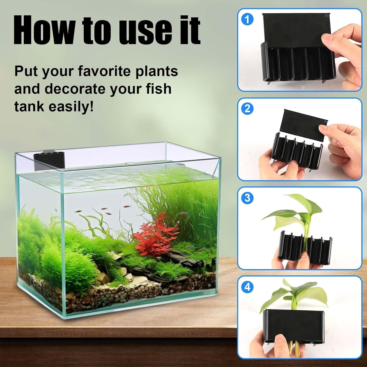 2Pcs Aquarium Plant Holder, 5 Holes Top Rimmed Aquarium Floating Planter Box Plastic Aquatic Plant Cup Holder Hanging Aquarium Plant Basket Rack Stand Hanger Accessory for Fish Tank Decorations