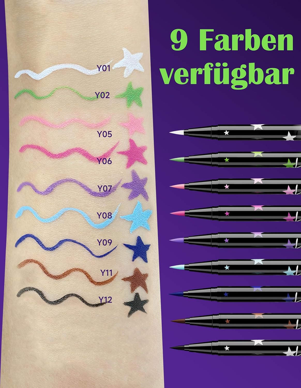 Erinde Pink Liquid Eyeliner, Waterproof & Smudge-Proof, Quick-Drying and Long-Lasting, Highly Pigmented for Precise Eyeliners, Multiuse Eyeliner Pen for Halloween, Carnival & Cosplay, Vegan #06 image number 3