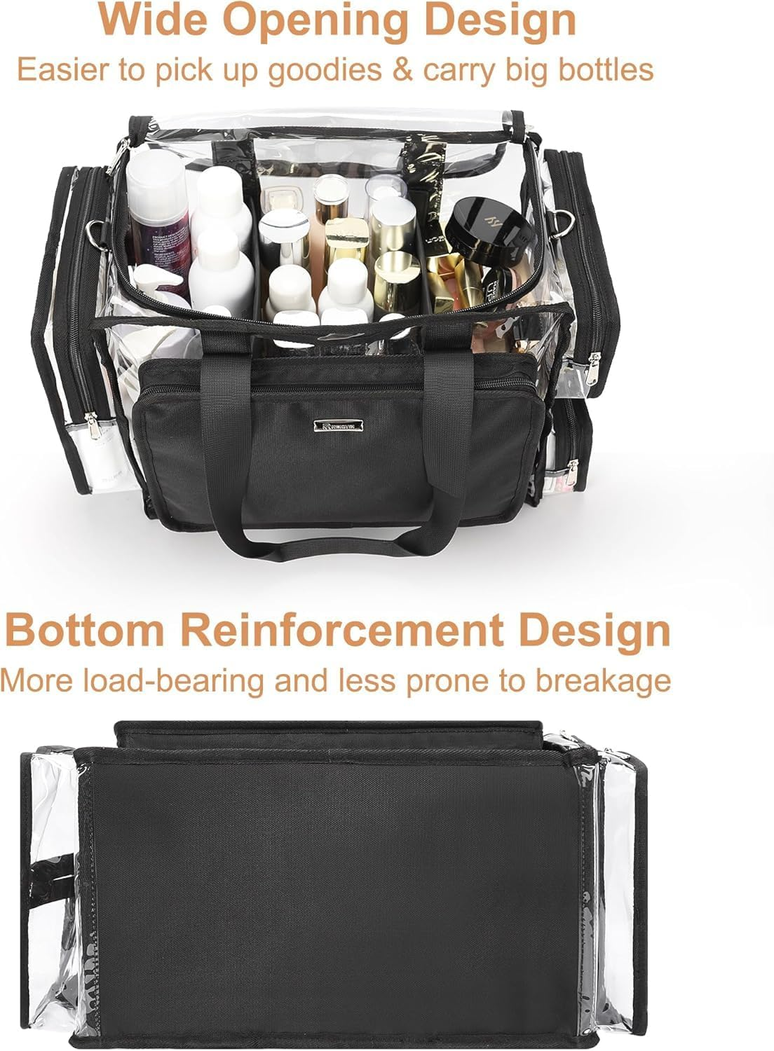 Relavel Clear Makeup Bag Extra Large Makeup Artist Set Bag, Cosmetic Storage Organizer Hair Stylist Travelling Bag, Transparent Tote Duffle Beach Toiletry Bag with Adjustable Dividers