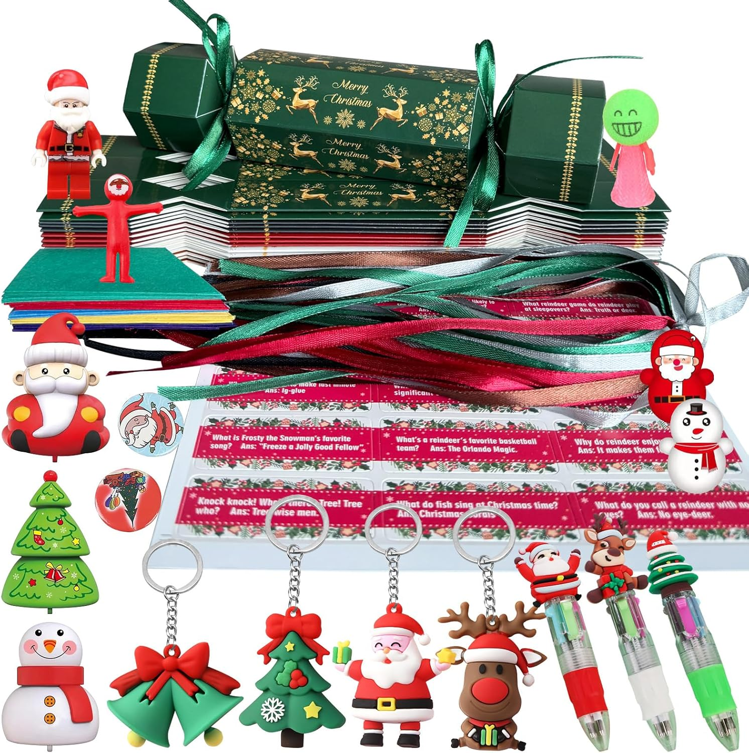 15 Packs Christmas Crackers, Make Your Own Christmas Crackers Kit, DIY Christmas Crackers Bulk, Christmas Party Cracker Candy Paper Boxes Novelty Decorations with Hats Riddle Cards Prize, No Snap