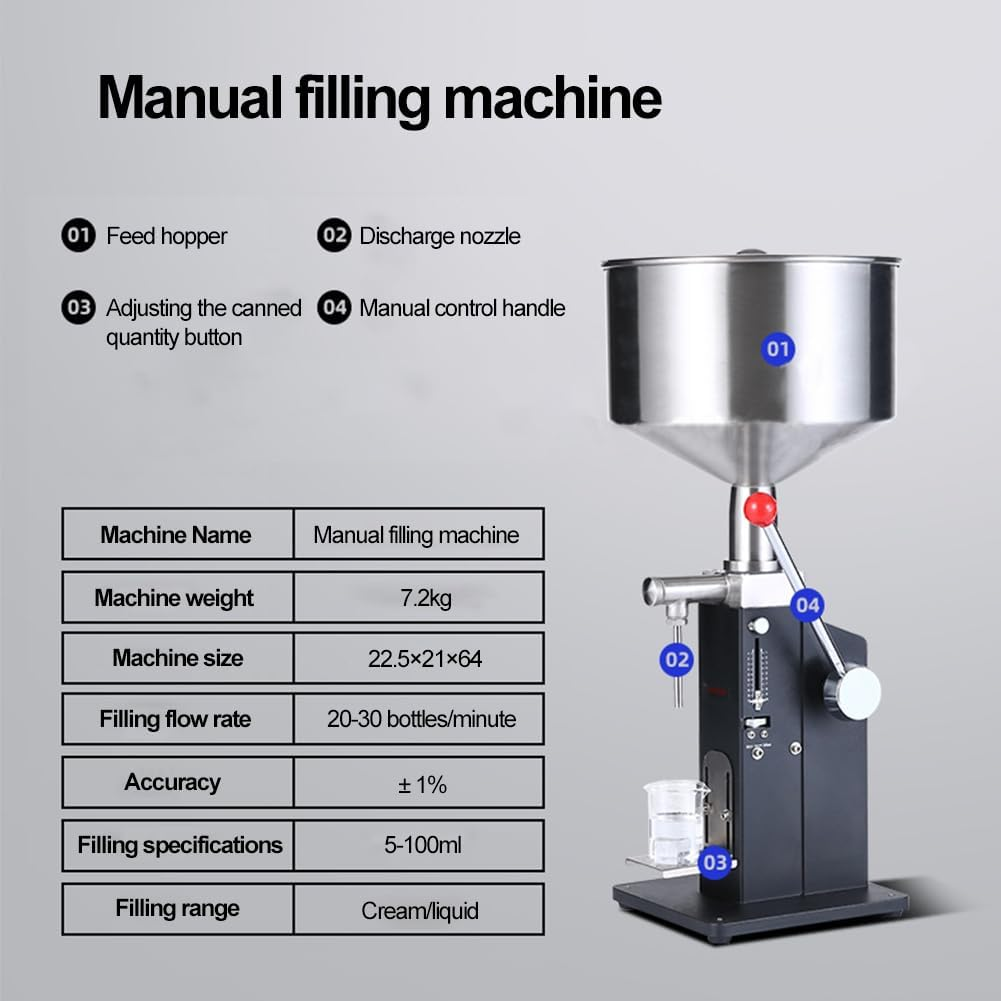 Peiqi Manual Paste Liquid Filling Machine,Adjustable Bottle Filler A03 Pro High Precision Anti-Drip Liftable Tray Suitable for Honey Oil Shampoo Sesame Paste (5-100Ml) image number 1