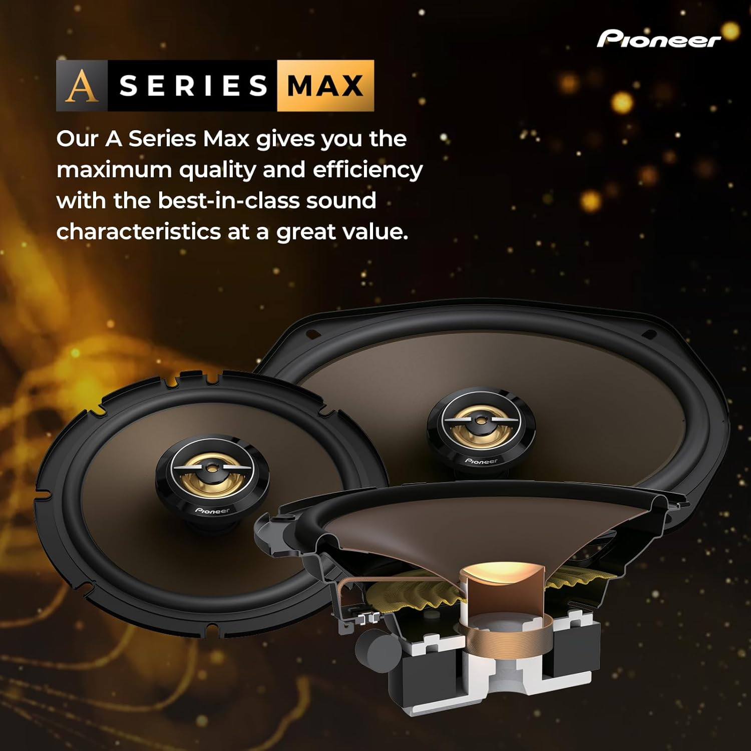 PIONEER A-Series MAX TS-A693FH, 2-Way Coaxial Car Audio Speakers, Full Range, Clear Sound Quality, Easy Installation and Enhanced Bass Response, Full Gold Colored 6&rdquo; X 9&rdquo; Oval Speakers image number 2