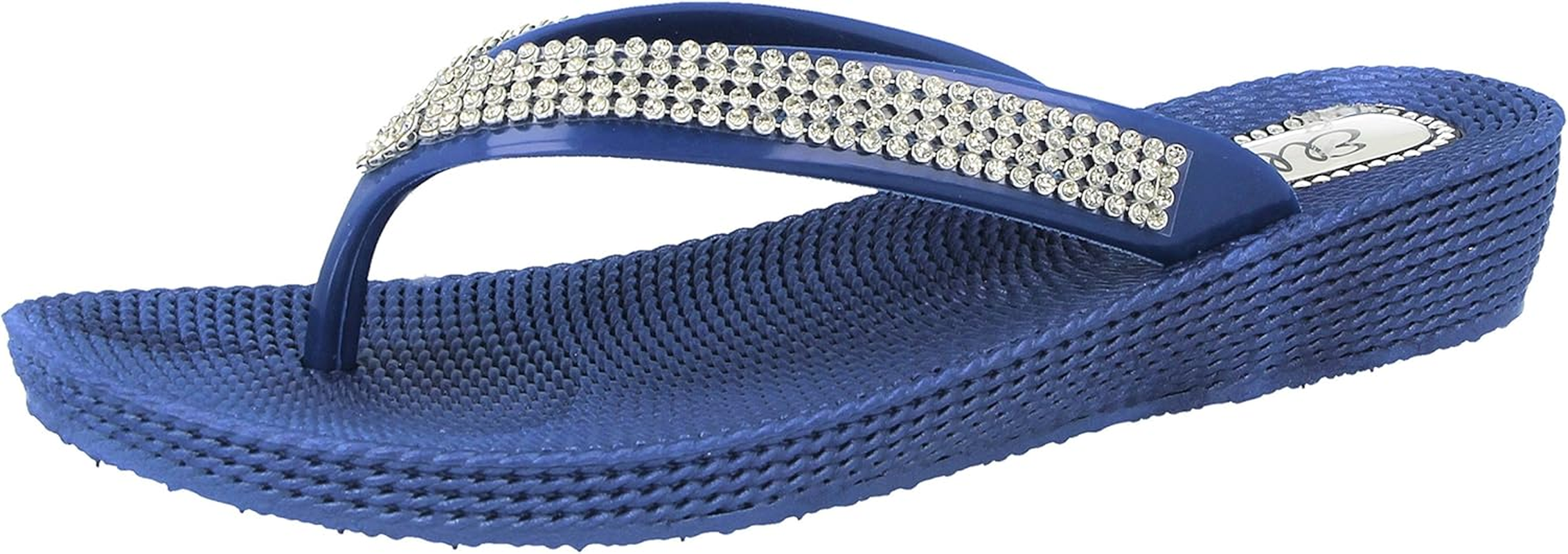 Ella Ladies S1 Diamante Toe Post Flat Low Wedge Jelly Flip Flop Summer Sandals Size 3-8