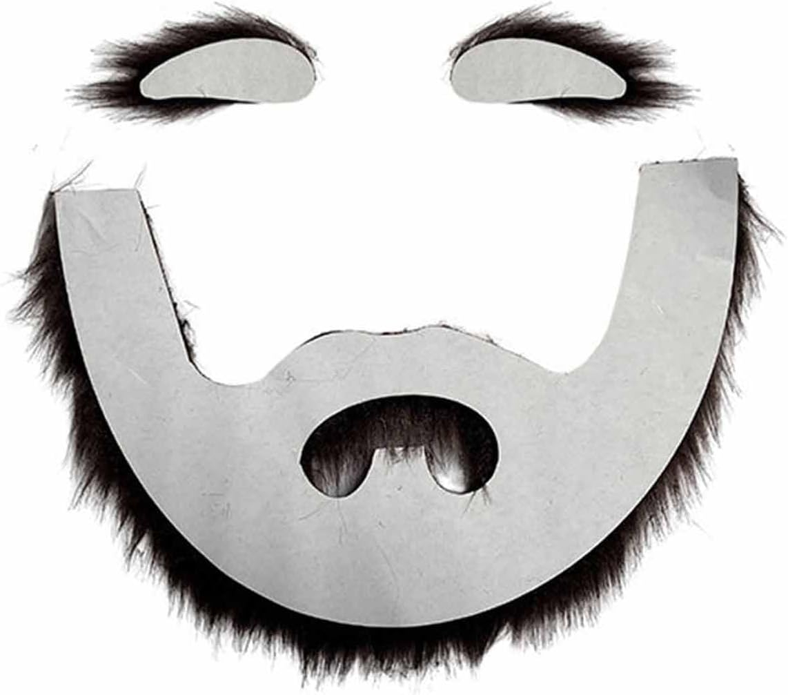 Novelty Fake Mustache and Eyebrows Set Self Adhesive Fake Beard for Halloween Party Cosplay Props - Black Gold image number 3