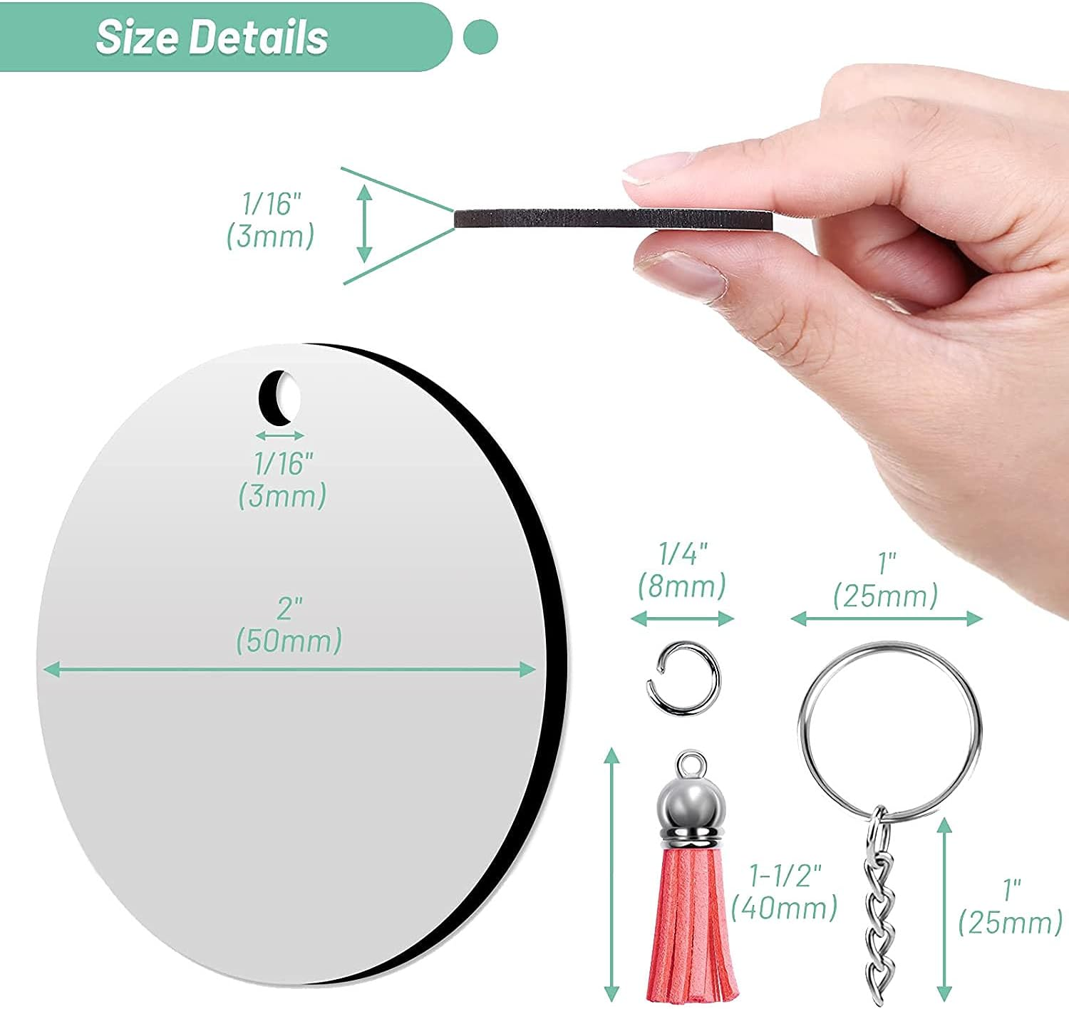 Sublimation Blanks Keychains,200 PCS 2Inch round Sublimation Blanks Keychain Circle with Tassels,For DIY image number 3