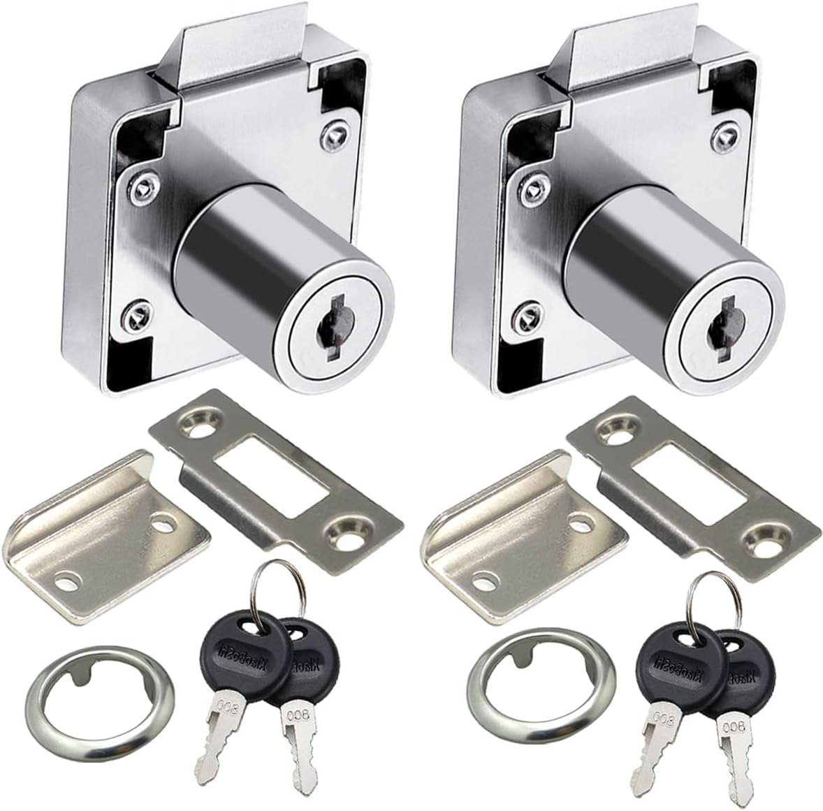 Automatic Lock Tongue Cabinet Drawer Furniture Locker Showcase Lock Drilling Diameter 3/4"/19Mm for (3/5"-/15Mm -7/8"-/22Mm) Door Panel(2 Pack)