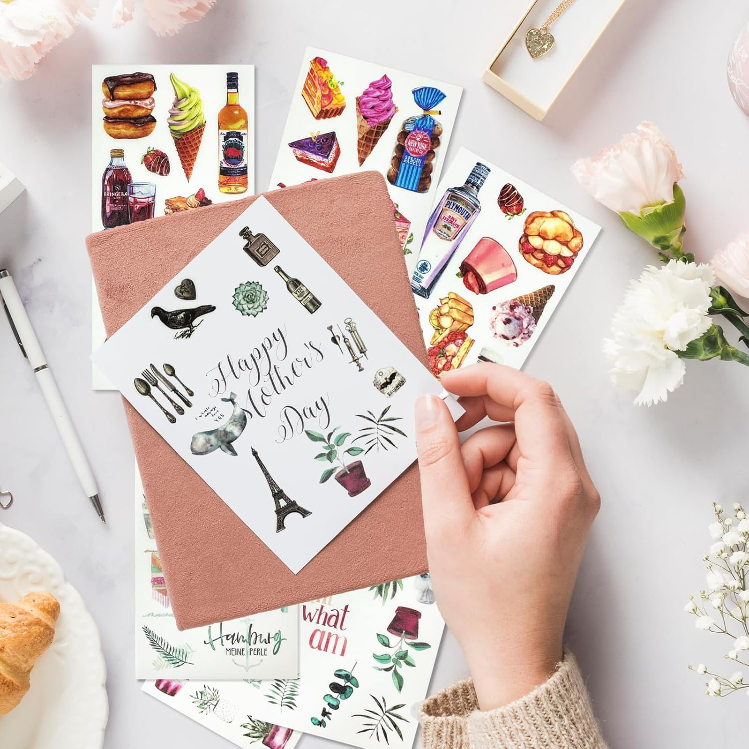 NILLOS Scrapbook Washi Paper Stickers, 12 Sheets Vintage Art Aesthetic Stickers for Album, Planner, Diary, Laptop (4 Themes) image number 1