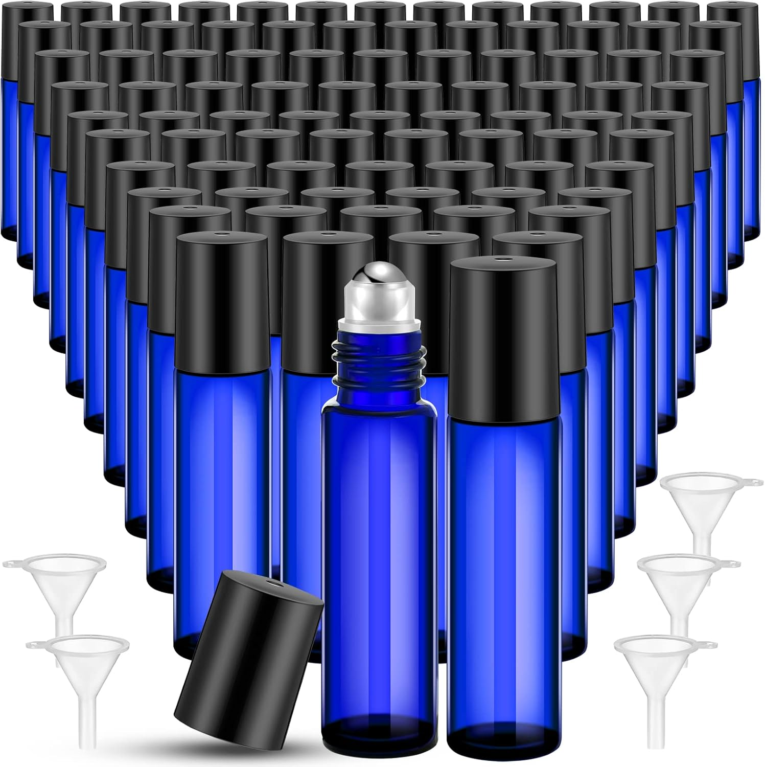 SEEWEY 96 Pcs Essential Oil Roller Bottles 10Ml Empty Glass Roller Bottles with Stainless Steel Roller Balls Protection Leakproof with 5 Funnel for Travel Perfume Lip Gloss (Gradient Color)