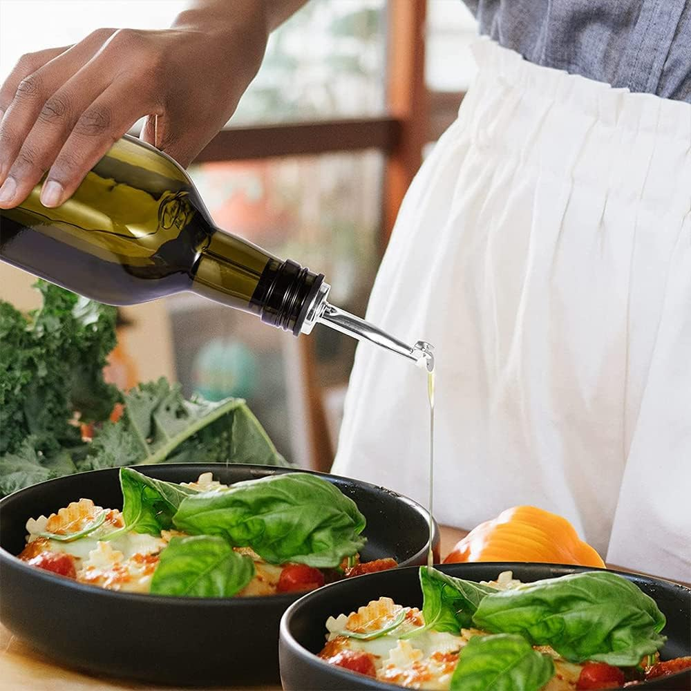 17Oz Glass Olive Oil Dispenser Bottle Set, 500Ml Clear Oil & Vinegar Cruet Bottle with Pourers, Funnel and Labels, Olive Oil Bottle for Kitchen & Storing Liquids (Green 2 Pack) - Green 2 Pack image number 2