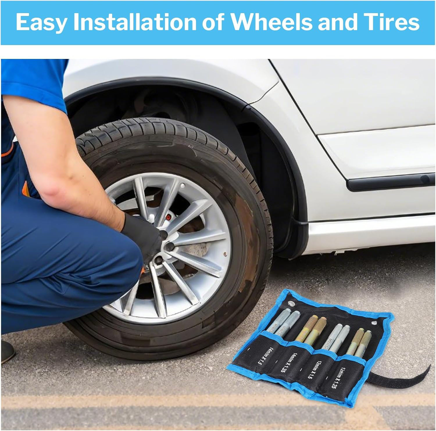 Wheel Mounting Aid Fixing Bolts M12 X 1.25, M12 X 1.5, M14 X 1.25, M14 X 1.5 Car Tool Set, Wheel Mounting Aid, Tyre Assembly Tool, Stainless Steel Wheel Alignment Pin, Car Assembly Aid image number 2