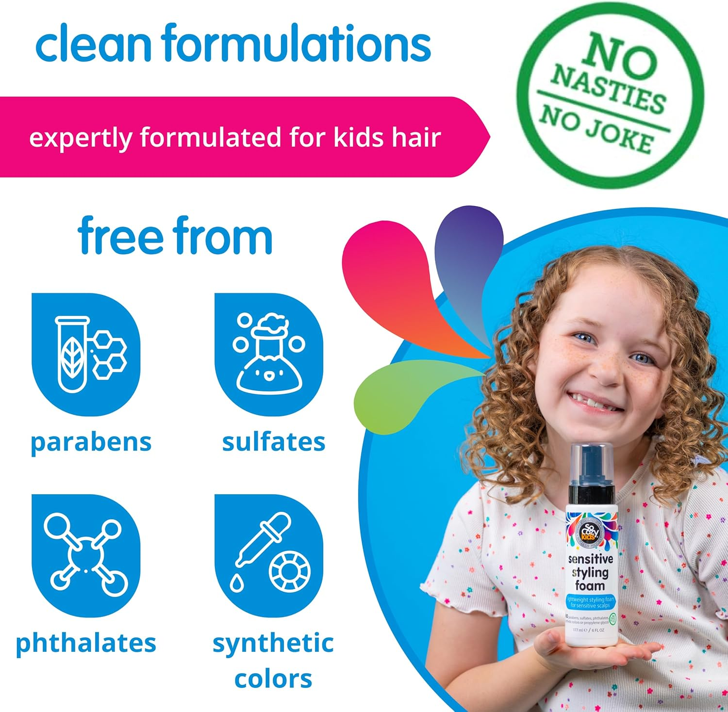 So Cozy Kids Sensitive Styling Foam - Sensitive Foam for Kids W/Straight or Curly Hair - Gentle Natural Hold Styler, Rosemary (6 Fl Oz) image number 3