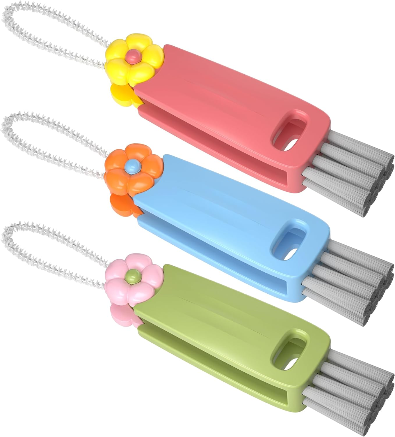3 in 1 Cup Lid Cleaning Brush, Multifunction Crevice Cleaning Brush, Home Kitchen Crevice Cleaning Tools Flowers Blue