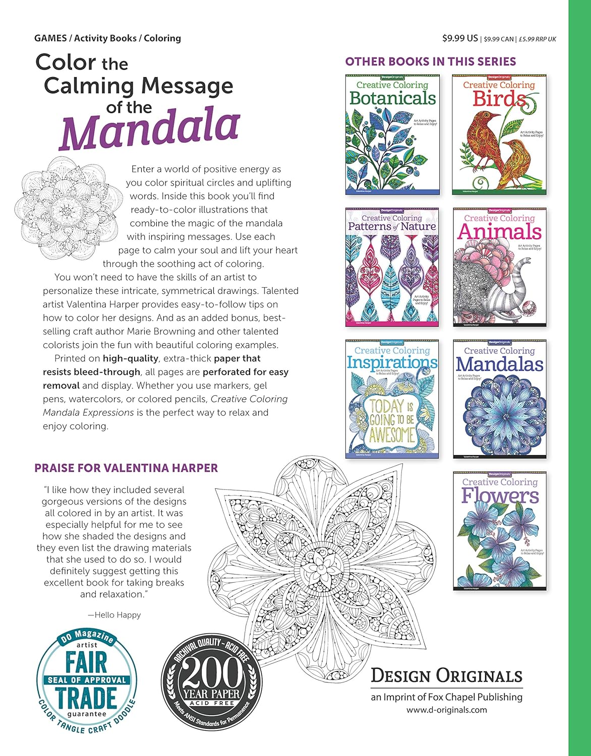 Creative Coloring Mandala Expressions: Art Activity Pages to Relax and Enjoy! (Volume 9)