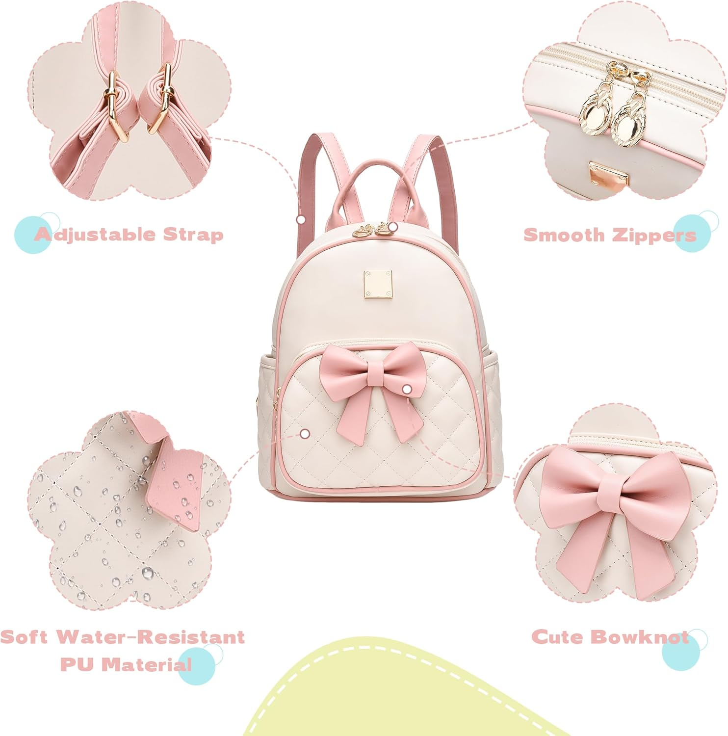 I IHAYNER Women Quilted Leather Backpack Small Bowknot Mini Backpack Purse for Girls Personalized Trendy Stuff Gifts for Kids image number 4