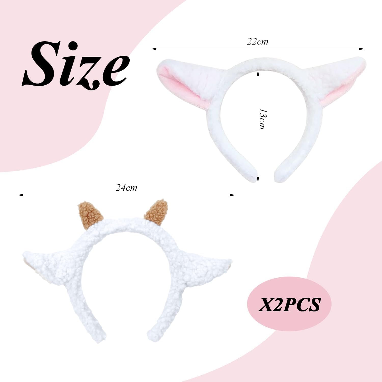 CHROMACRAFT 2 Pieces Sheep Ear Headbands, Women'S Animal Ears Headbands, White Hair Accessories, Creative Hair Decorations image number 1