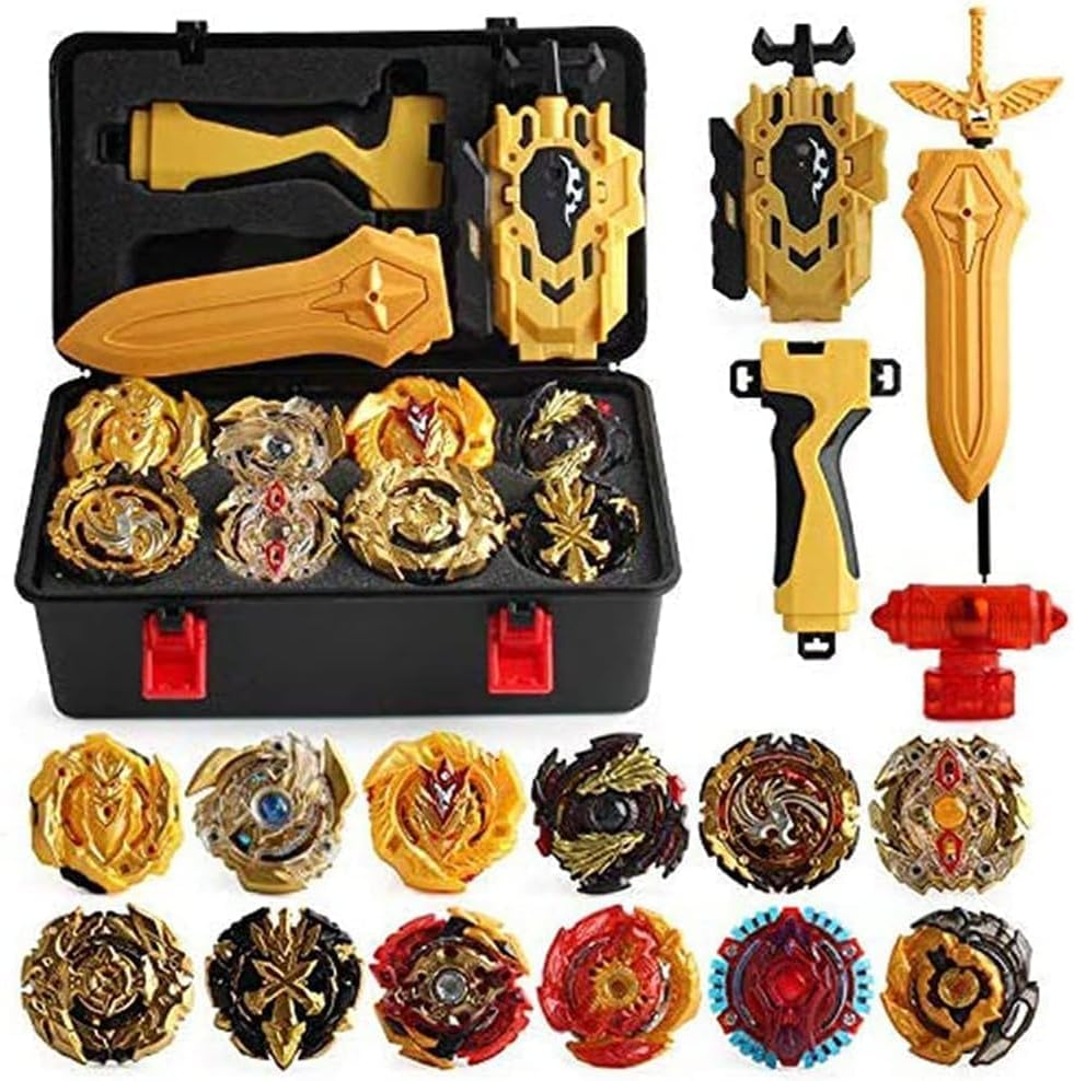 B-Qtech Battling Top Burst 12 New Gyros Top with 2 Launcher, Arena Toy, Gyro Pocket Box Pro (Gold)