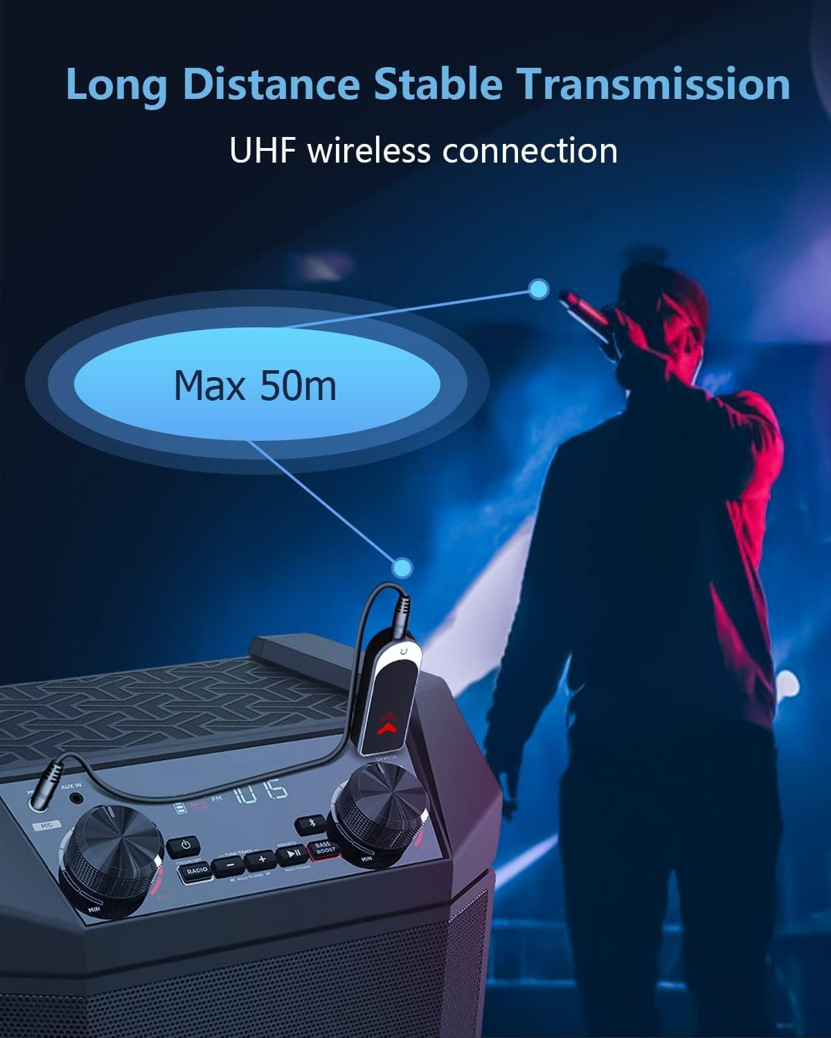 Lococo Wireless Microphone,Uhf Metal Rechargeable Handheld Dynamic Mic with USB Receiver Mute Function for Karaoke Party,Computer,Mobile Phone,Amplifier,Pa System,Singing Machine