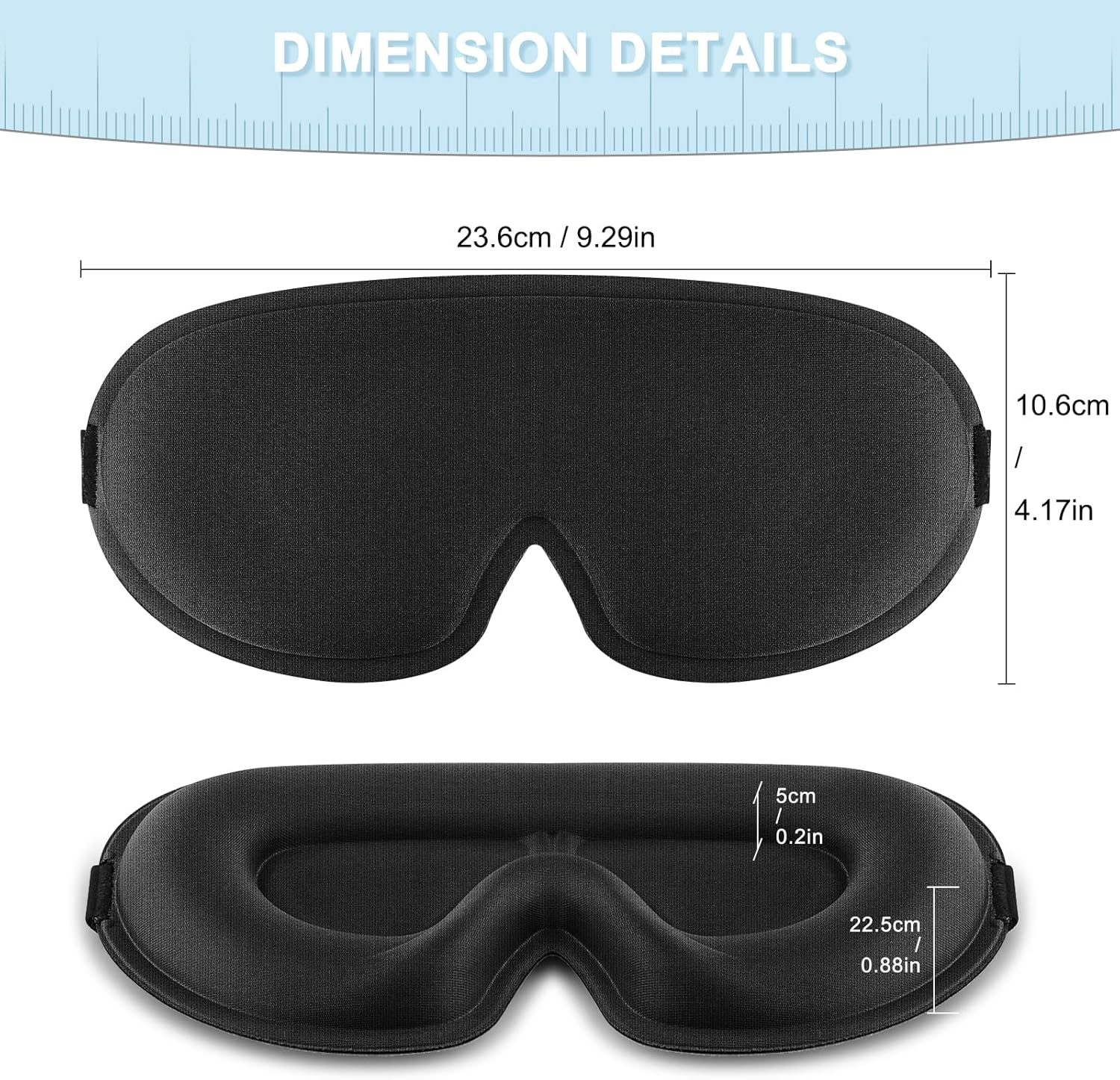 Leonids 3D Sleep Mask for Women and Men, No Eye Pressure Blackout Eye Mask for Sleeping, Travel (Black) image number 3