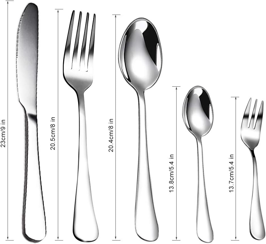 Flatware Set 20 Pieces, Stainless Steel Cutlery Set Flatware Silverware Set with Knife Spoon Fork, Service for 4, Mirror Polish & Dishwasher Safe, Ideal for Home Daily Use/Casual or Formal Dining, Silver image number 5