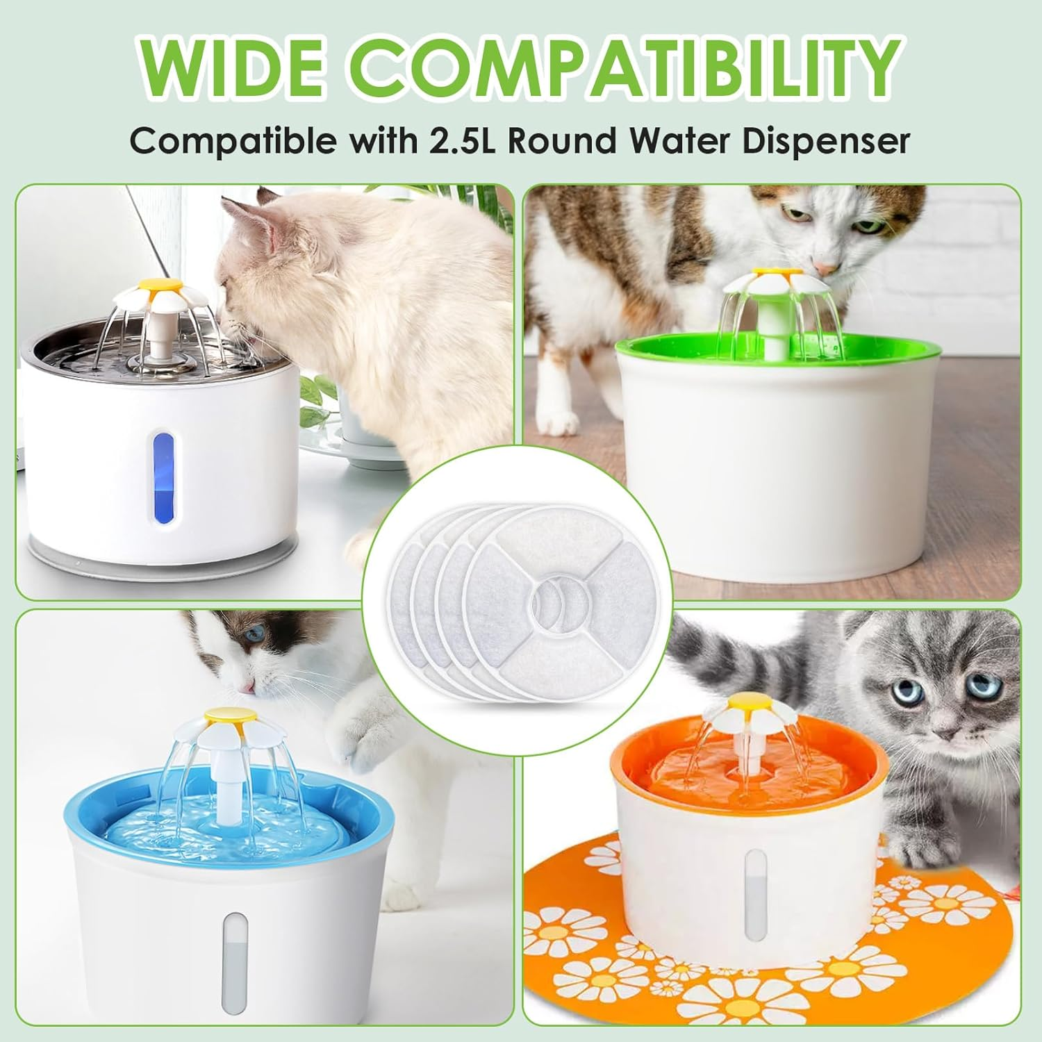 7 Pcs Cat Water Fountain Filter Replacement - Fountain Filter with Triple-Action Filtration System, Activated Carbon for Fresh & Clean Water, Compatible with Catit Flower Fountain, Petkit & More image number 5