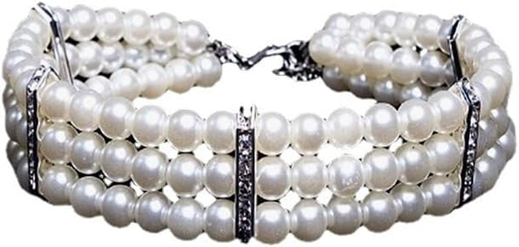 Pet Three Rows Pearl Pet Collar Cat Dog Necklace Jewelry (White, XL) image number 6