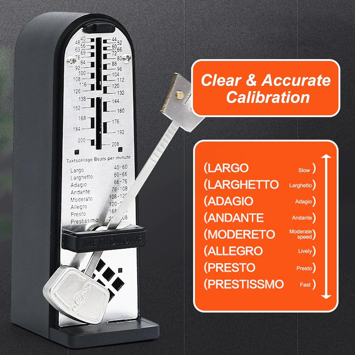 Metronome,Mechanical Metronome Accurate Adjustable Metal Metronome with Clear Scale Loud Sound Red Color Metronome for Guitar, Piano, Violin & More,Musical Instruments image number 2