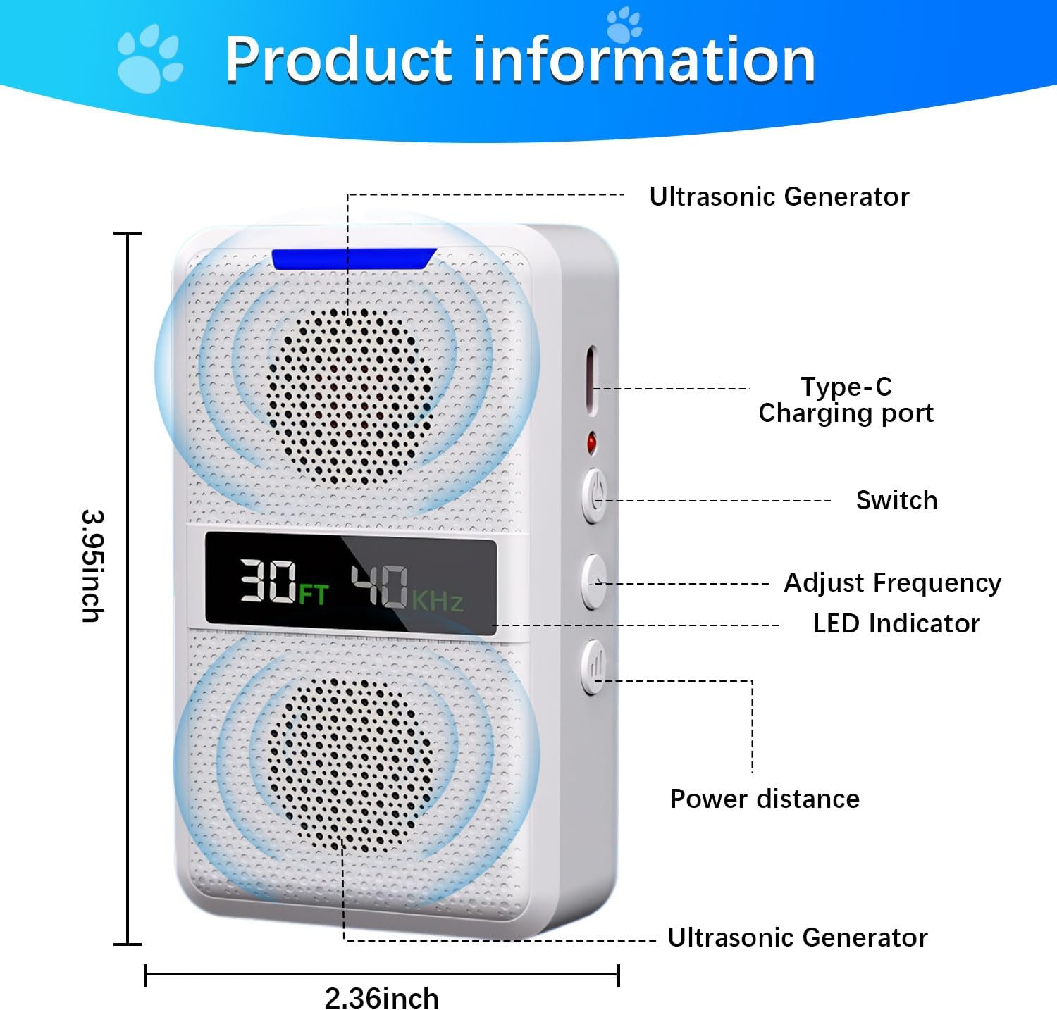 Anti Barking Devices,30Ft Effective Range and 3 Adjustable Frequency Modes,Rechargeable Ultrasonic Bark Box Dog Barking Deterrent Devices, Suitable for All Kinds of Large and Small Dogs image number 4