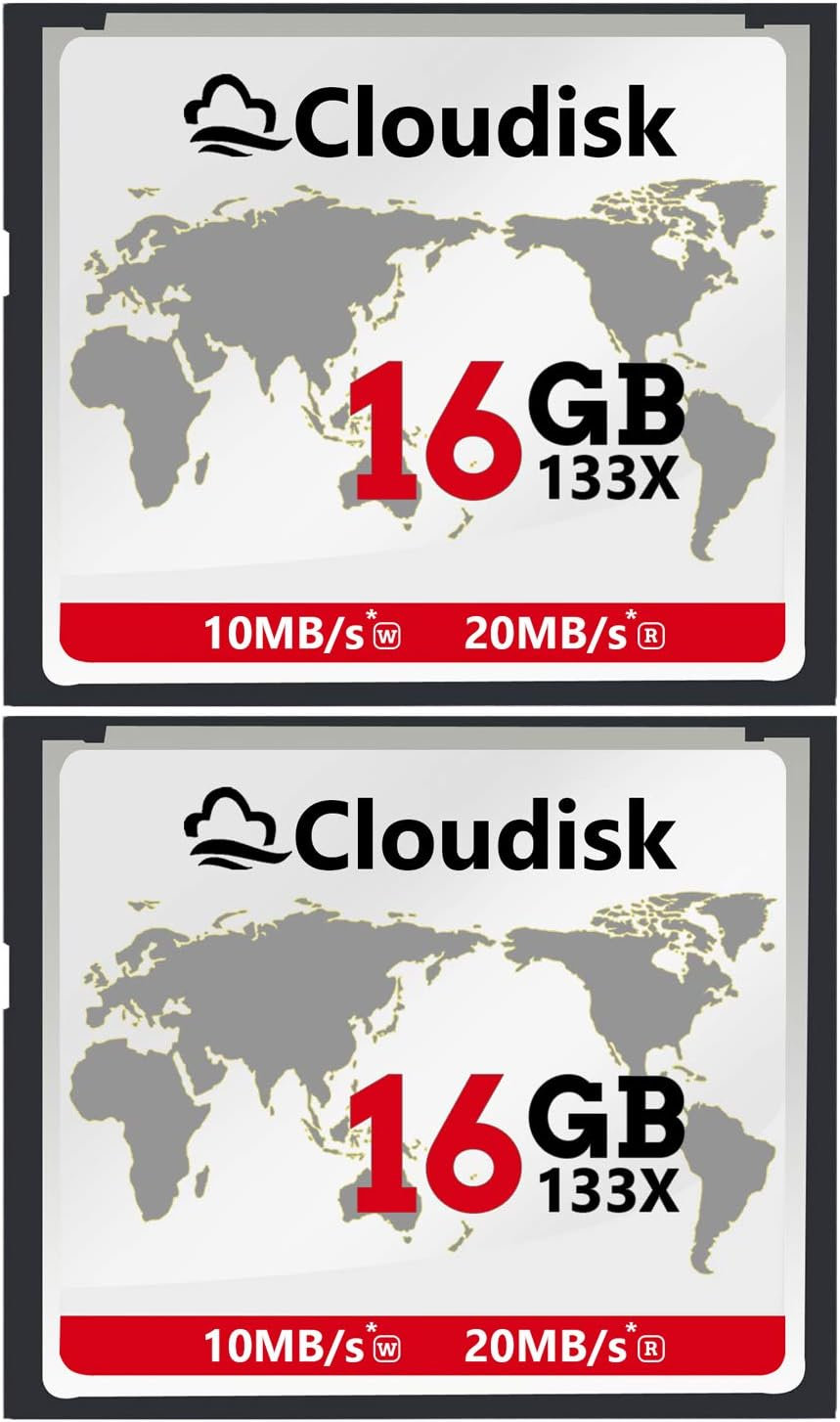 Cloudisk Compactflash Card CF 2.0 Card Performance for DSLR Camera, Vintage Digital Camera and Industry Equipment (16GB, 2-Pack)