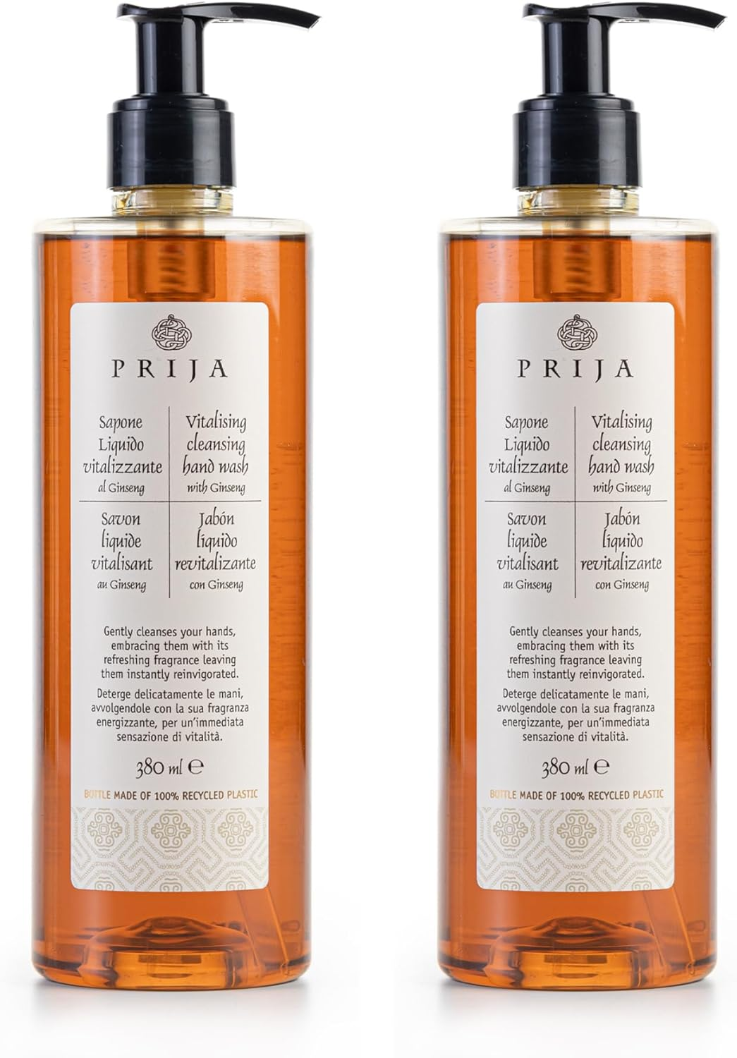 Prija Vitalising Hand Wash with Ginseng Extract Gently Cleanses Hands, Moisturising Liquid Hand Soap, Vegan Friendly with Energising Fragrance 12.85 Fl Oz X 2