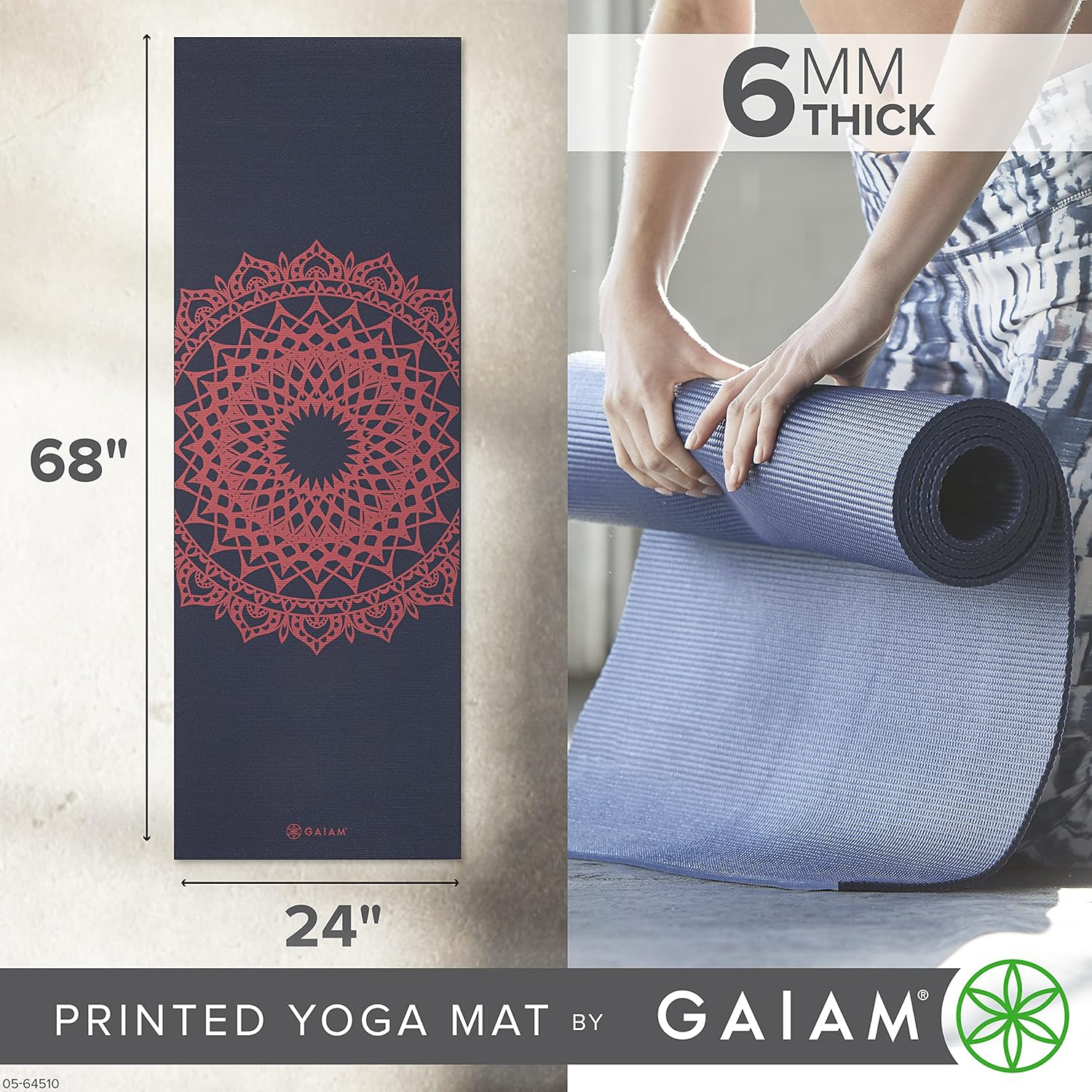 Gaiam Yoga Mat - Premium 6Mm Print Extra Thick Non Slip Exercise & Fitness Mat for All Types of Yoga, Pilates & Floor Workouts (68"L X 24"W X 6Mm Thick) - Luminary image number 5