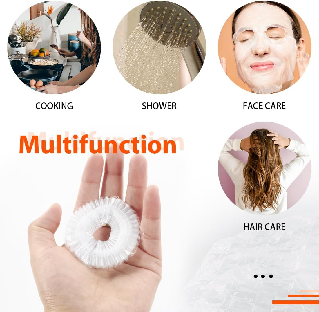 UTSAUTO 100 Pcs Disposable Shower Caps, 16.5" Thickening Plastic Hair Caps for Bath, Hair Treatment, Conditioning in Home Hotel Travel. (Clear White) image number 3