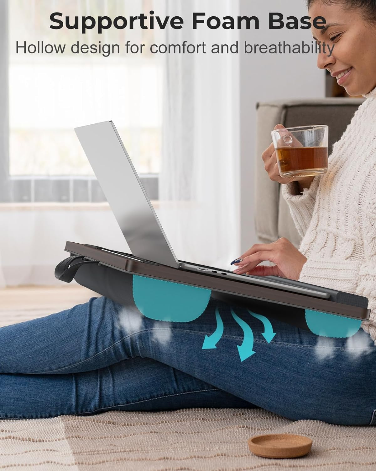 Laptop Lap Desk, Bed Laptop Desk Holds up to 17 Inches, with Wrist Pad, Mouse Pad, Tablet Phone Slot, Convenient Handle Cushion Lap Tray. image number 1