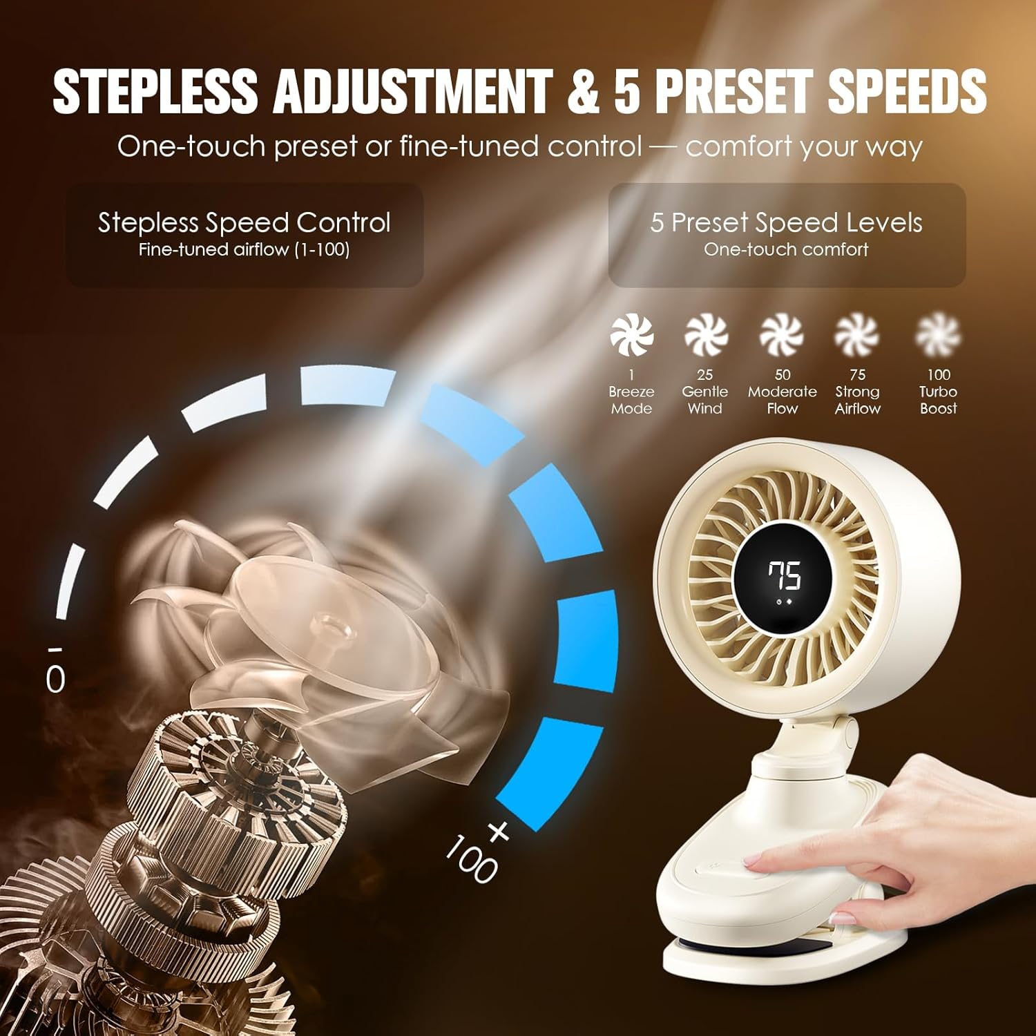 TRILINK Clip on Fan, Small USB Desk Fan with Rechargeable Battery, Oscillation, Timer, Stepless Speed & Ultra Quiet, Mini Portable Table Fan for Home, Desktop, Bedroom, Bed, Office, Travel, & Camping image number 4