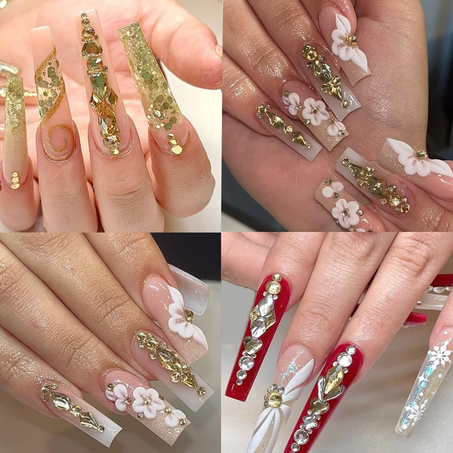 HNUIX Nail Rhinestones - 3D Multi Shape Size Crystal, Champagne Gold Nail Gems, Flat Back, with Kit, for Nail Art, DIY Decorations image number 6