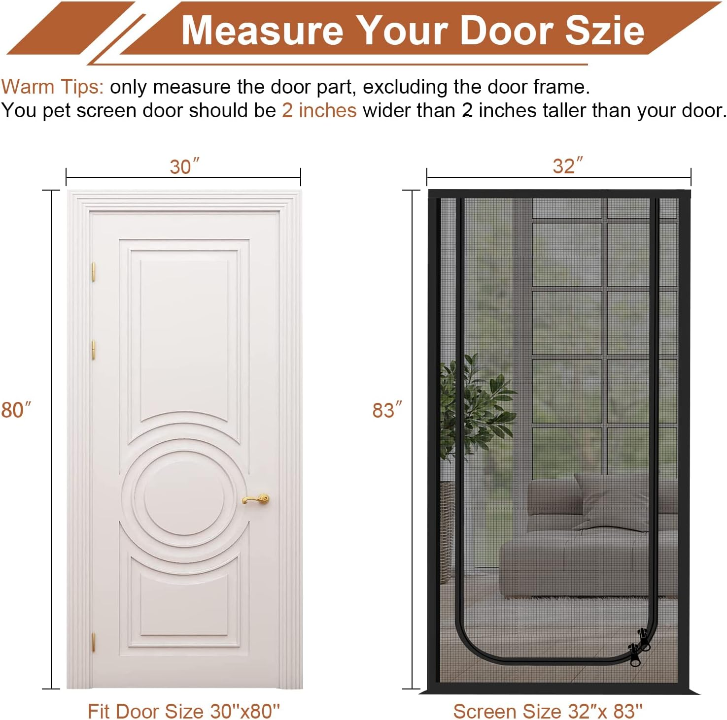 Dixutzi Reinforced Cat Screen Door Fits Door Size 30''X 80'', Heavy Duty Pets Proof Screen Door with Zipper, Prevent Dogs Cats Running Out from Home (Black) image number 6