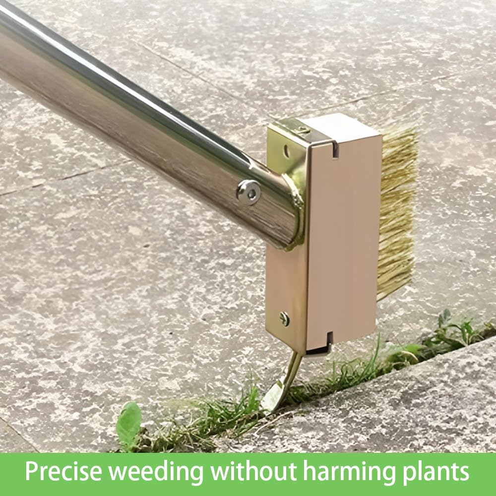 Crack Weeder, Long Manual Crevice Weeding Tool, Moss Weed Remover Puller Tool Grout Brush with 200Cm Long Handle for Deck Paver Walkway Driveway Garden Sidewalk, 1 Weed Brush Heads image number 3