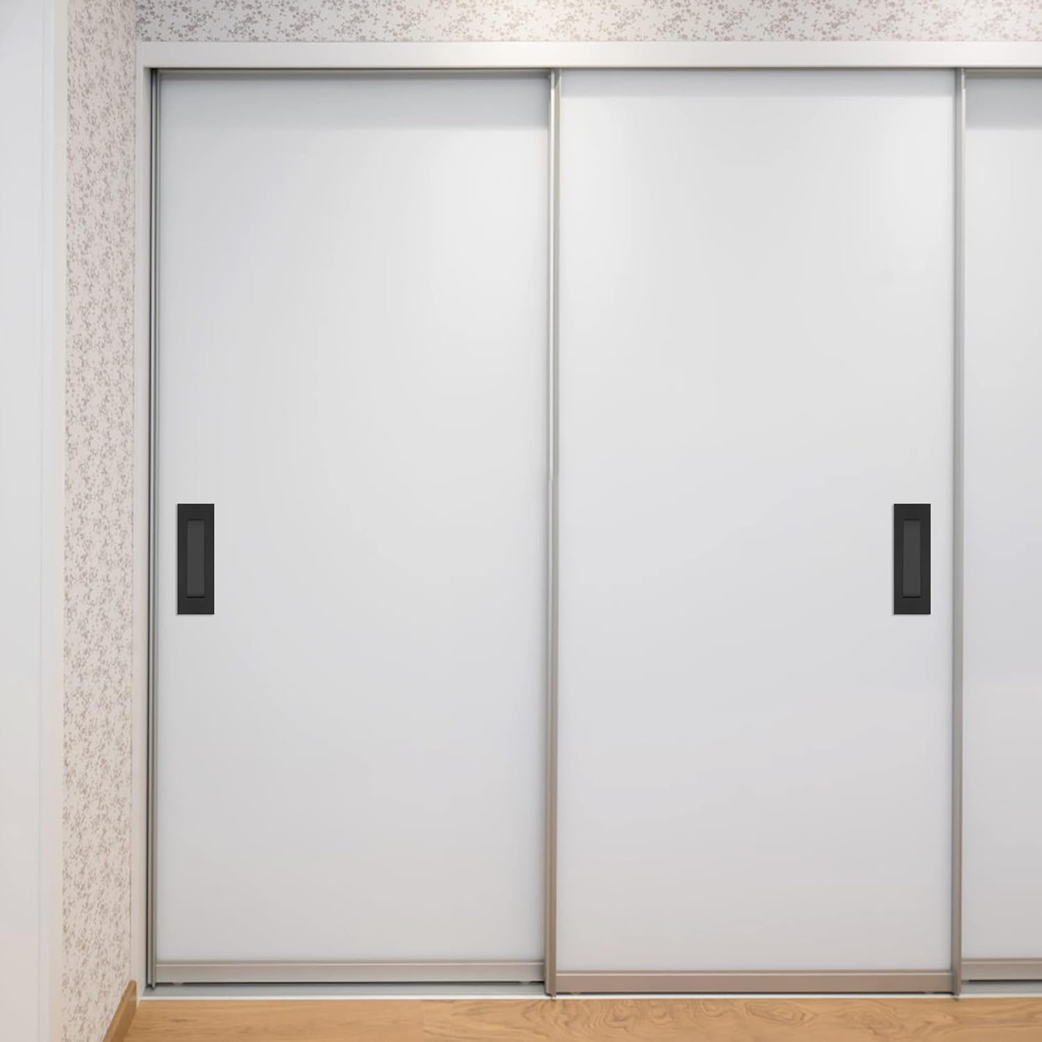 Malimali 6 Inch Recessed Finger Flush Pulls for Pocket Door Closet Door, Sliding Barn Door Handle, Matte Black Stainless Steel Rectangular Door Pulls Hardware(2 Pack) image number 2