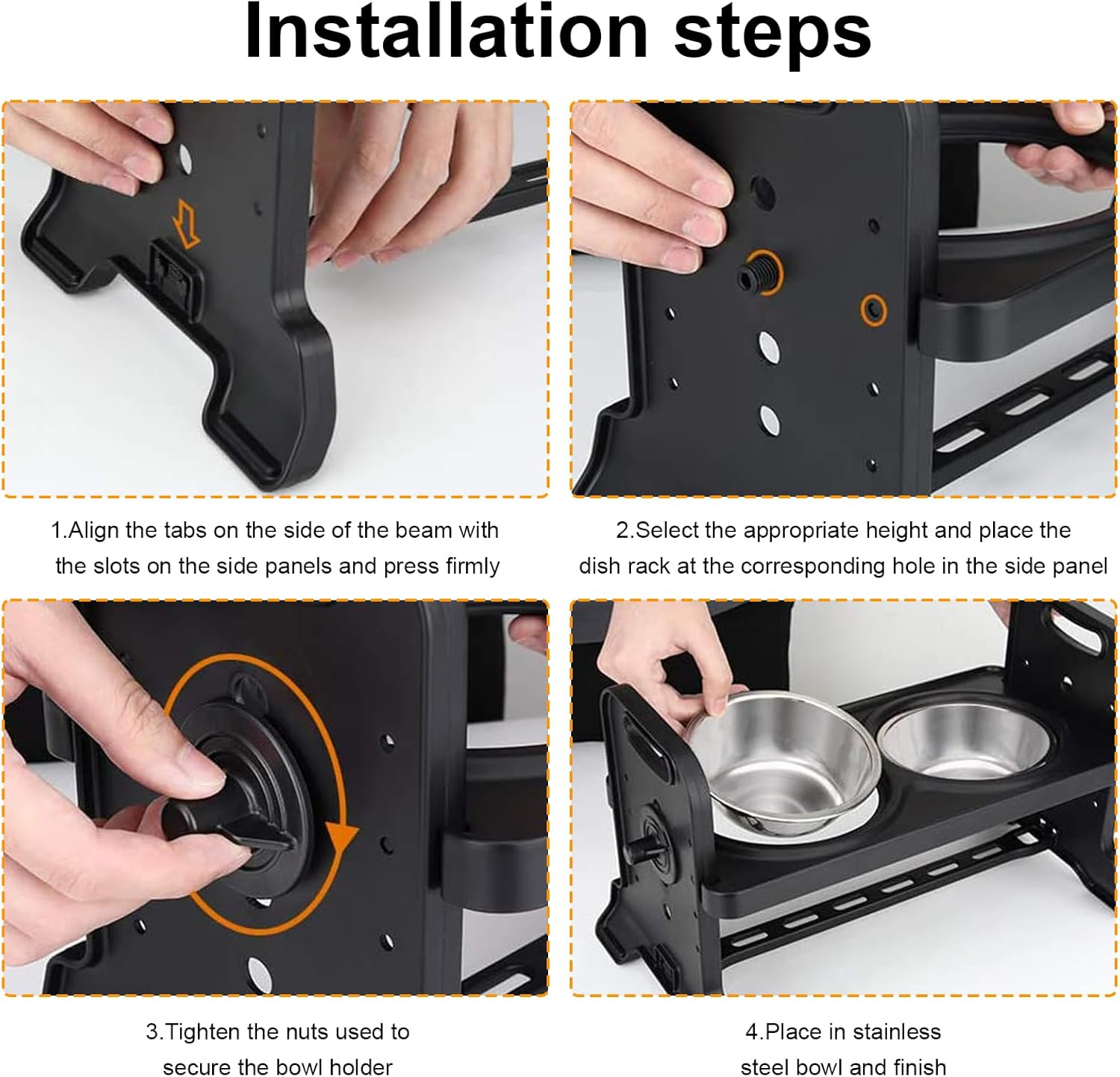 Elevated Dog Bowls with 4 Adjustable Heights, Dog Bowl Set with Stand, Non-Slip Feet, 2 Pack 400Ml Stainless Steel Pet Bowls for Small Medium Large Pets Dogs Cats image number 2