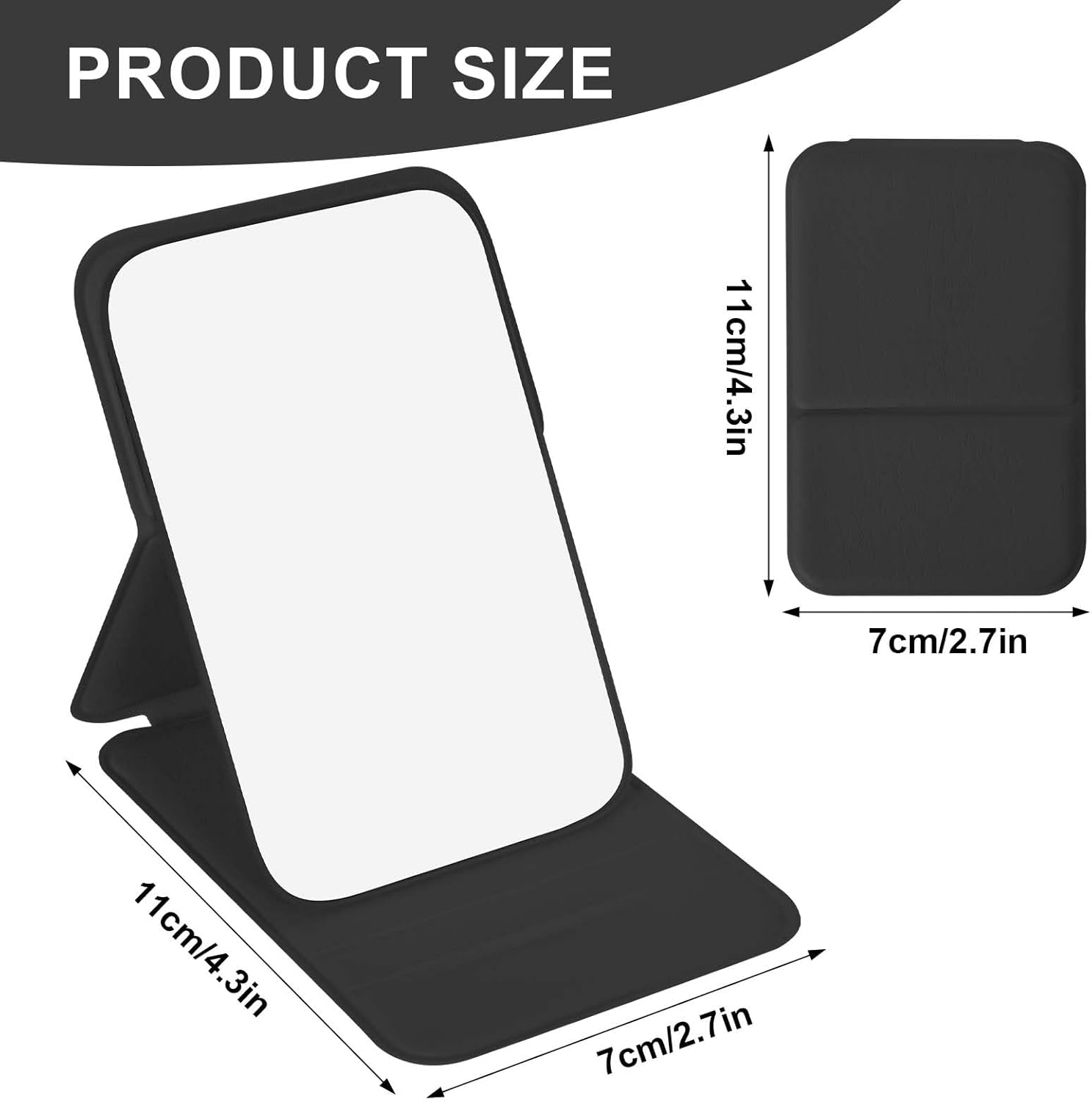 Travel Mirror, Foldable Mirror with Cortical Bowl, Pocket Mirror, Makeup Mirrors for Children, Portable Super HD Mirrors Ultra-Thin and Durable for Home, Travel Use (Black) image number 6