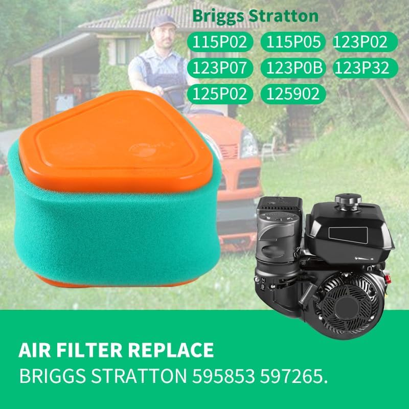 Air Filter 597265 595853 Air Filter for Briggs Stratton 115P02 115P05 123P02 123P07 123P0B 123P32 125P02 125902 Air Filter for Briggs Stratton 595853 597265 2Pcs Air Filter image number 3