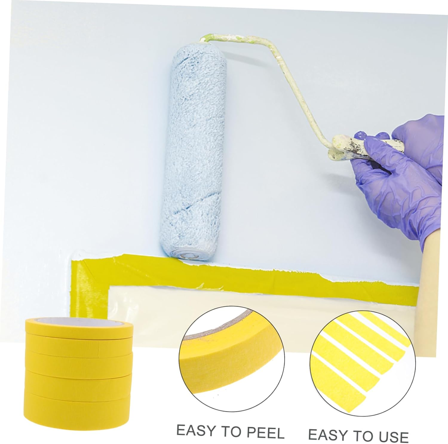 Yardenfun 5Rolls Adhesive Masking Tape for Furniture Painter Easy Tear Art Supplies Self-Adhesive Tapes in Yellow image number 2