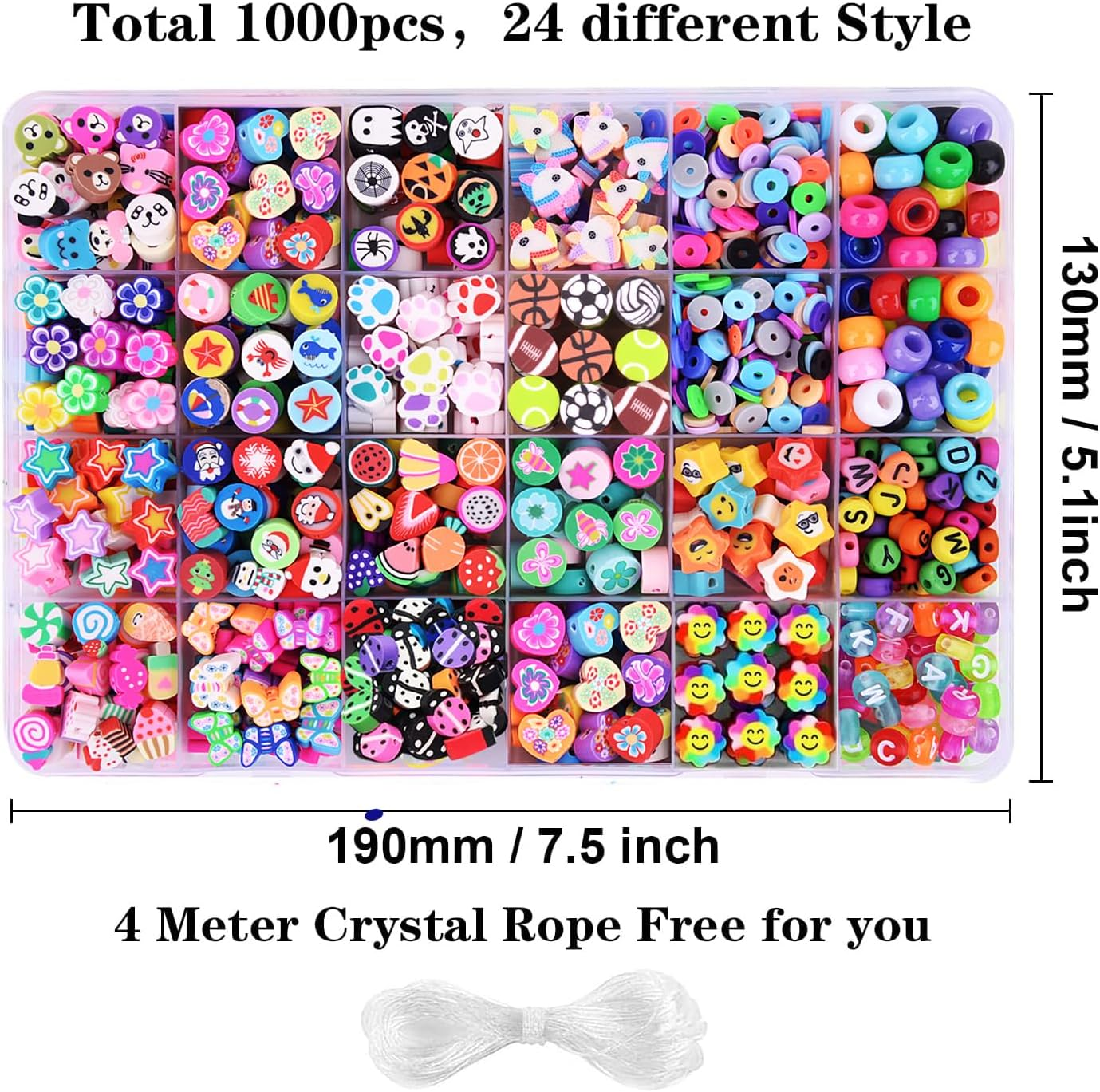 1000Pcs Polymeric Clay Beads Kit 24 Fun Styles Fruits Flowers Animals Cake Butterflies Jewelry Making Hearts Necklaces Earrings DIY Accessories for Women And image number 3