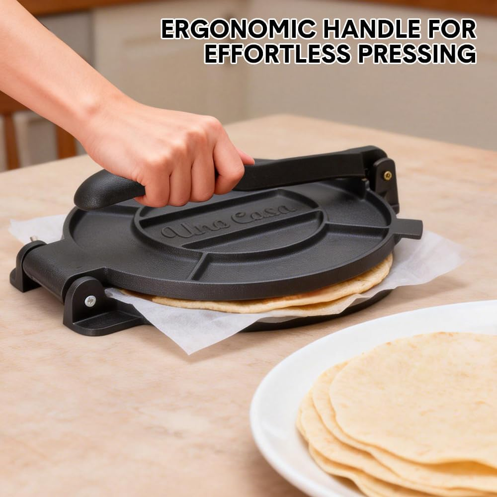 Alston 12 Inch Cast Iron Tortilla Press Heavy Duty Non-Stick Roti Maker Masa Flour Tortillas Dough Presser for Homemade Flatbreads Quesadilla Rotis Empanadas image number 4