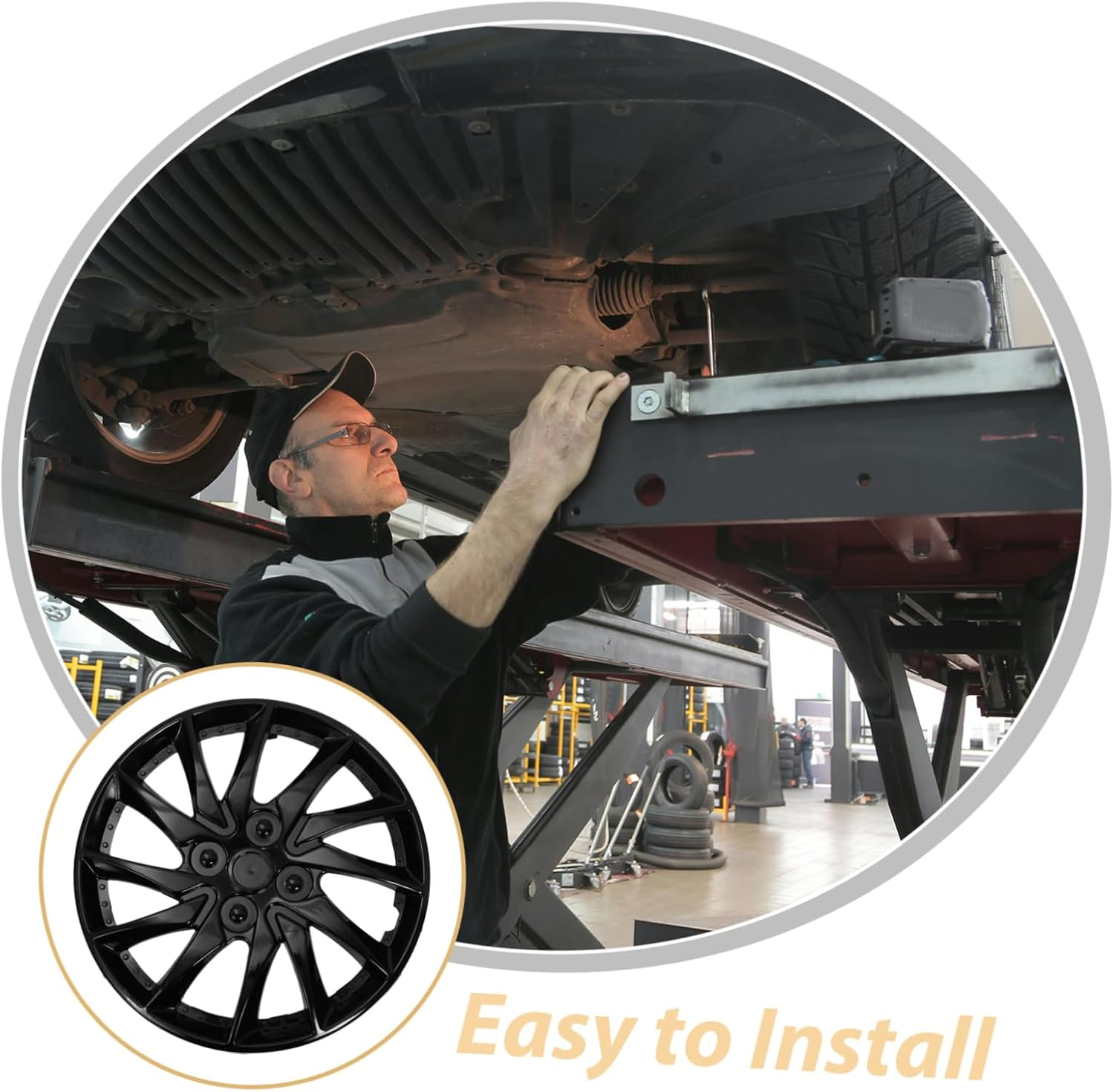 BELLIFFY Wheel Hubcaps 14 Inch Black Pp Hub Covers for Car Wheels Easy Maintenance image number 5