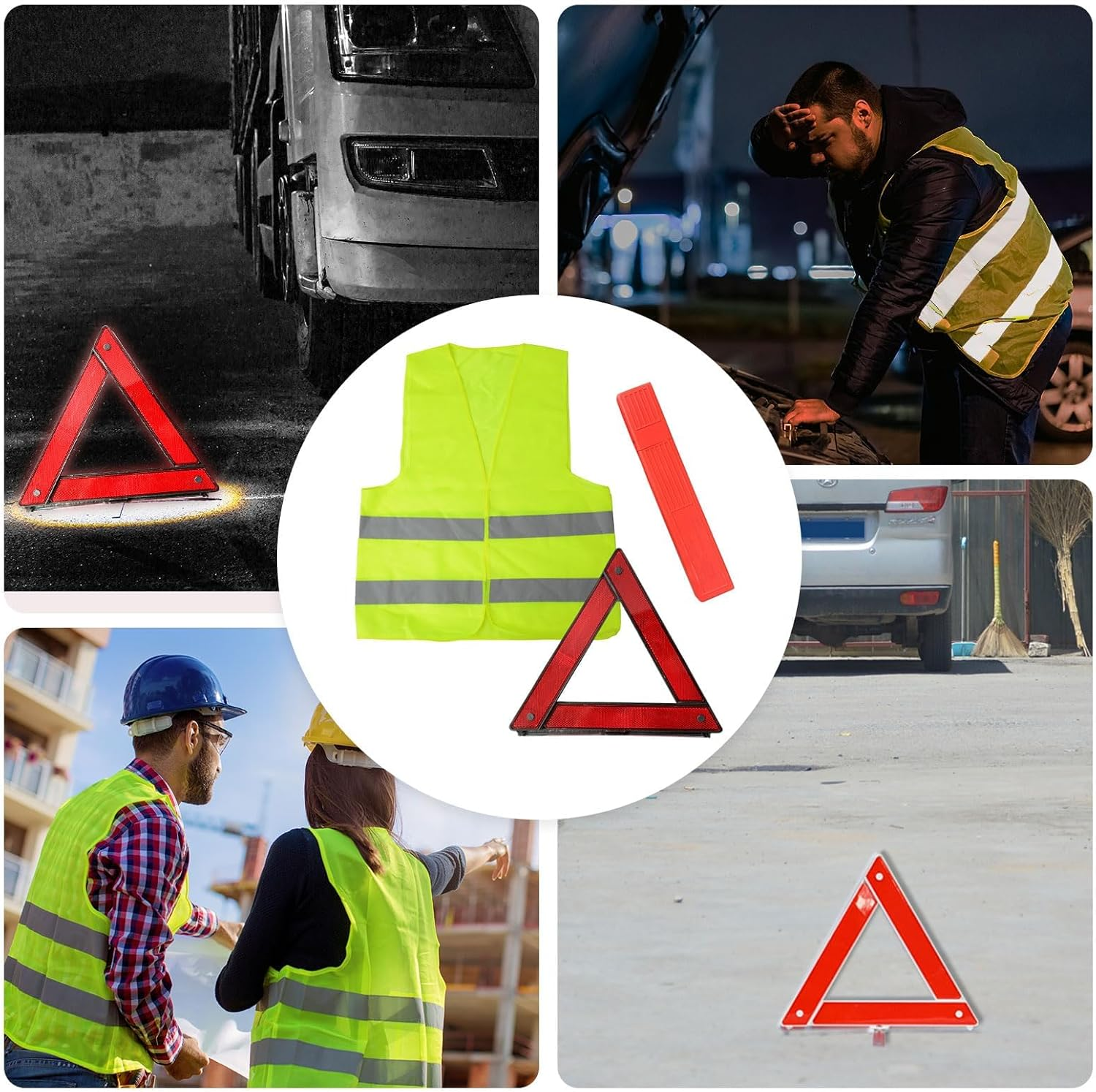2 in 1 Emergency Warning Triangle & Reflective Safety Vest Kit, Car Safety Kit, Warning Triangles for Cars with Storage Case, Car Breakdown Kit, High Visibility Vest, Travel Roadside Aidt image number 2