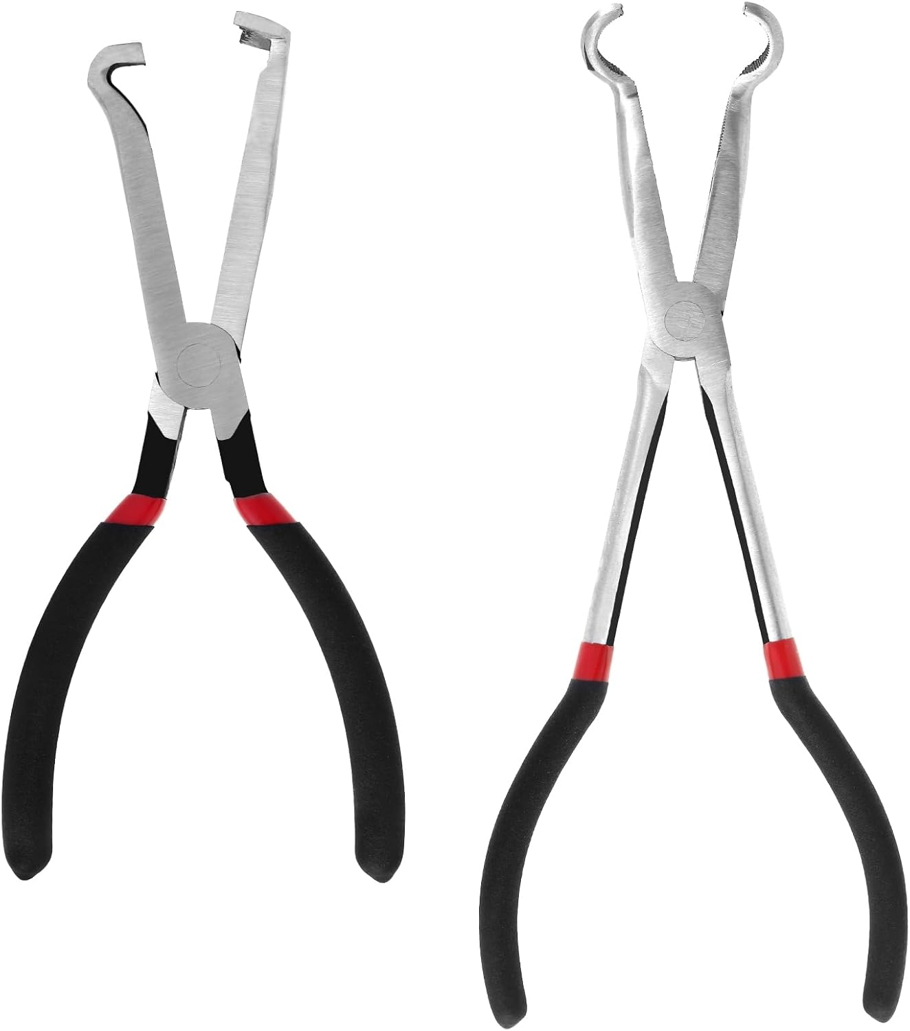 Electrical Disconnect Pliers Set 8Inch Automotive Tools Electrical Connector Pliers, Electricity Plug Fuel Line Hose Disconnect Repair Tools for Push Tab Style Plugs (Straight+Bend)