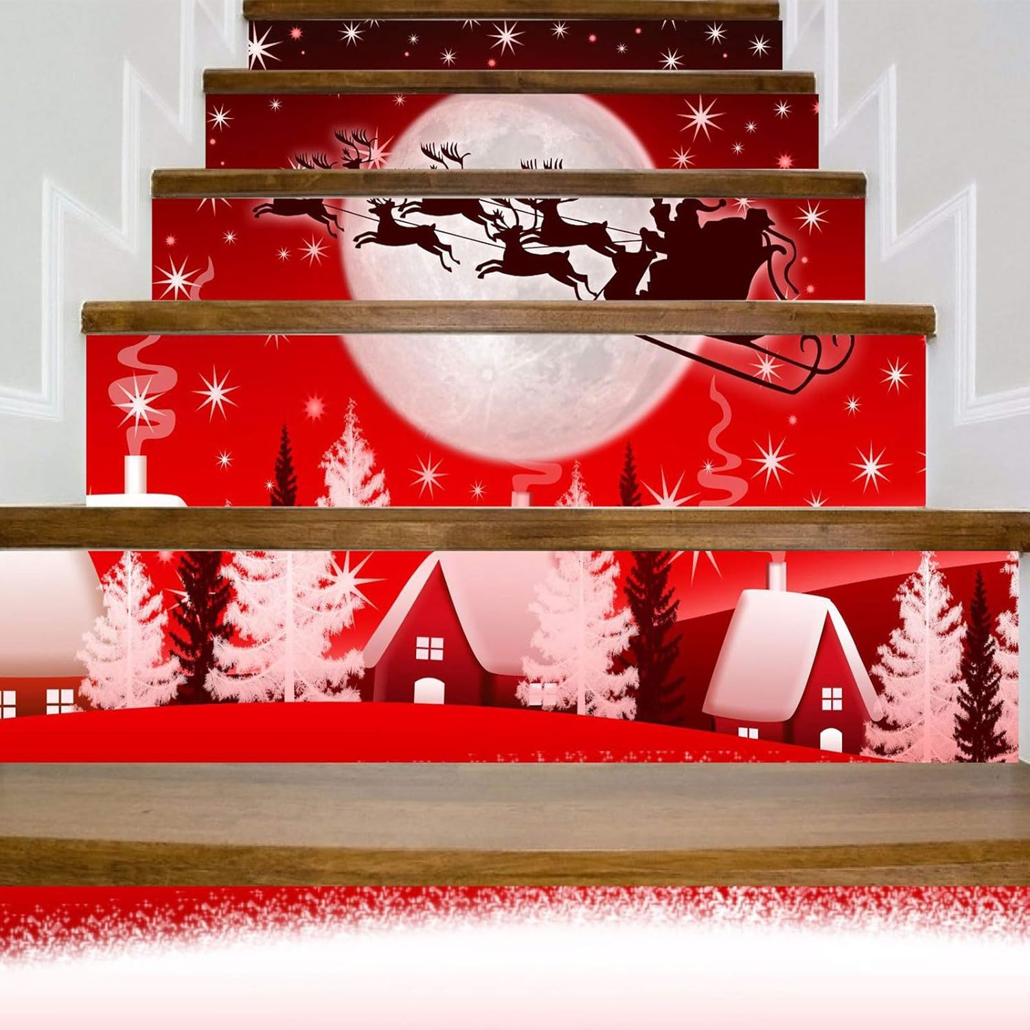 3D Christmas Stairway Sticker PVC Self-Adhesive Home Stairs Risers Stickers Removable Staircase Decals Vinyl Wall Stickers (Set of 6, Reindeer) image number 3