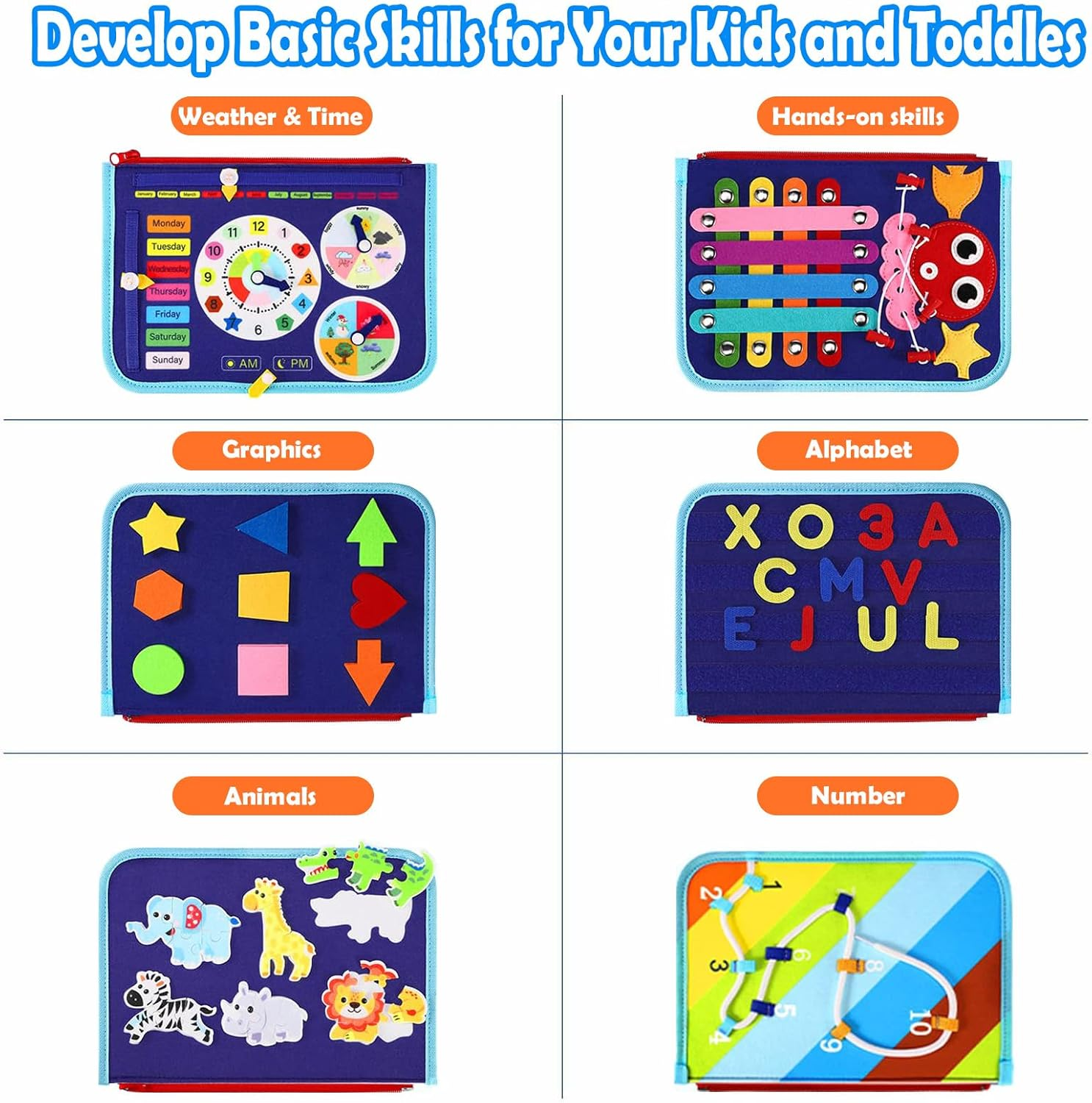 Busy Board Montessori Toys for Toddlers 2 to 5 Years Old, Sensory Board Educational Activities for Learning Fine Motor Skills, Gifts for Girls Boys Car Plane Travel Quiet Book image number 3