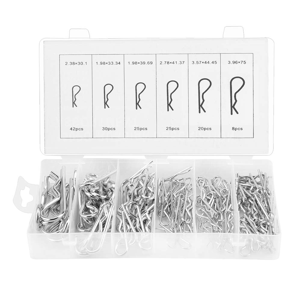 Plated Hitch Pin Fastening Pin Set, 150Pcs R Cotter Pin Tractor Pin Clip Assortment Fastener Set 6 Different Sizes with Plastic Box for Tow Tractor Light Truck Lawn Mower image number 1